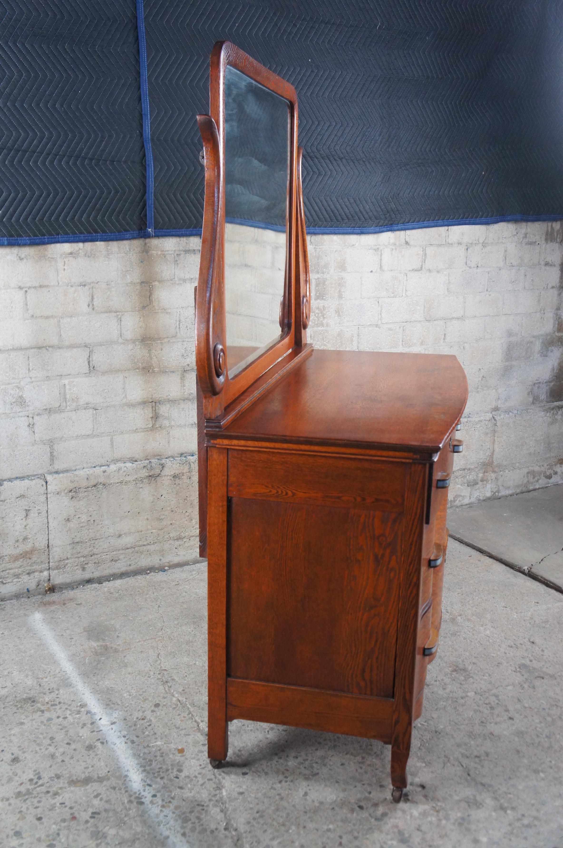 Antique Victorian Quartersawn Oak Serpentine Oxbow Chest Dresser & Mirror 7