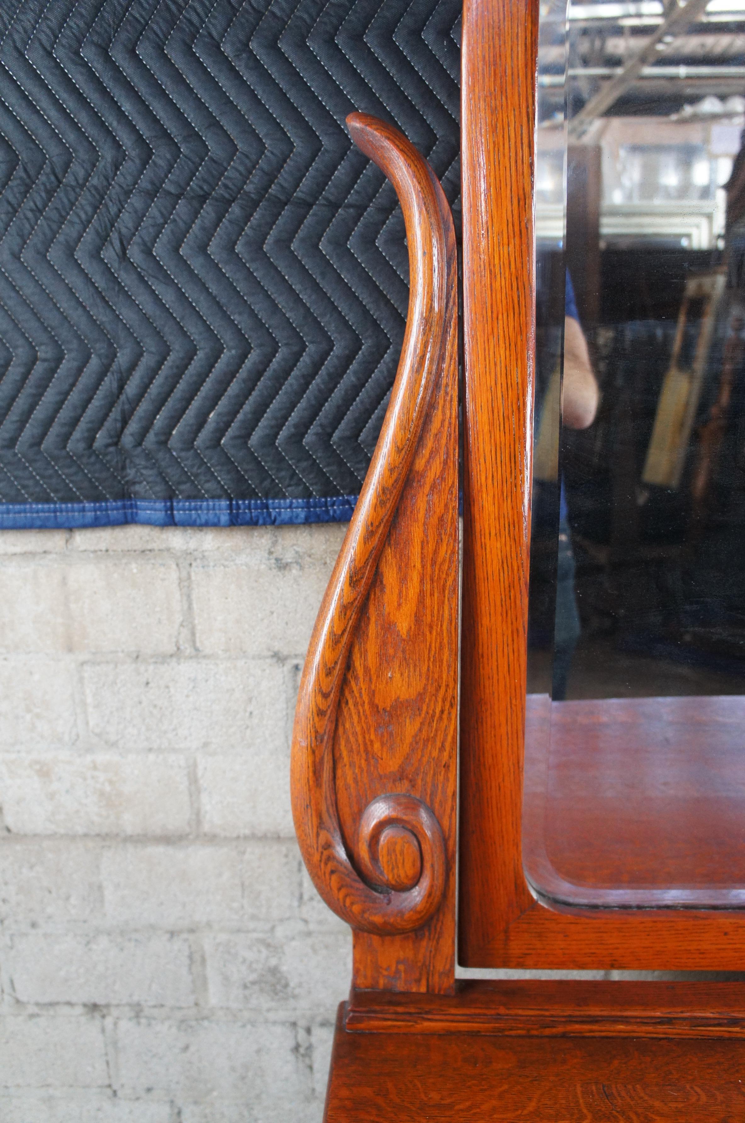 19th Century Antique Victorian Quartersawn Oak Serpentine Oxbow Chest Dresser & Mirror