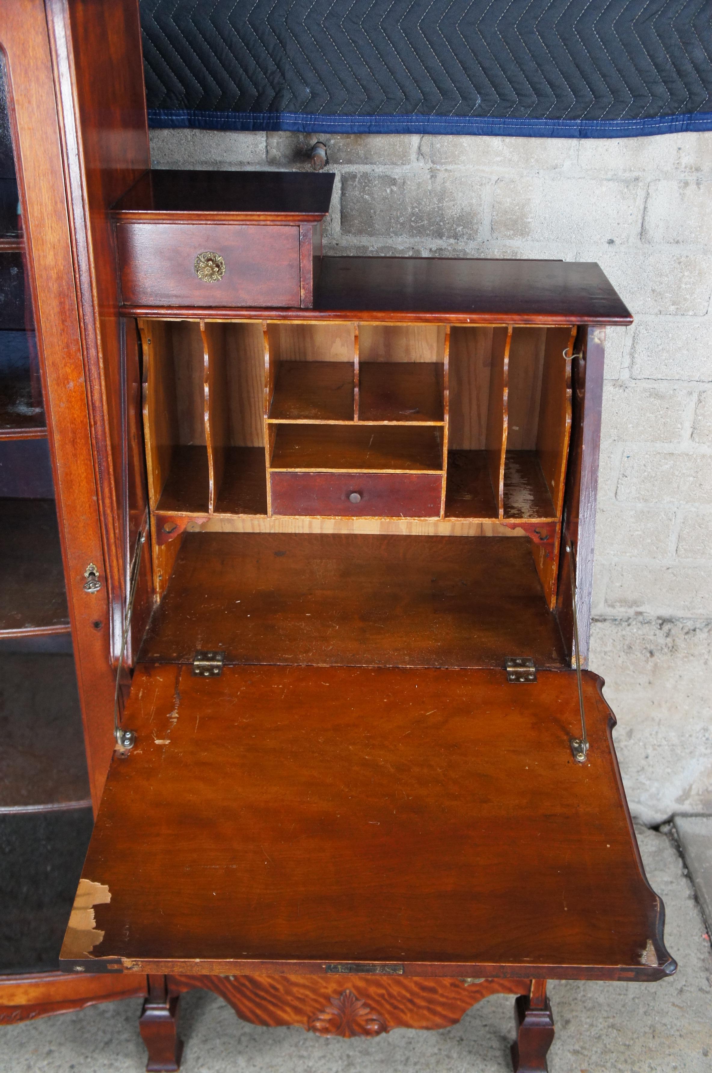 Late Victorian Antique Victorian Quartersawn Oak Side by Side Secretary Desk Bookcase Cabinet