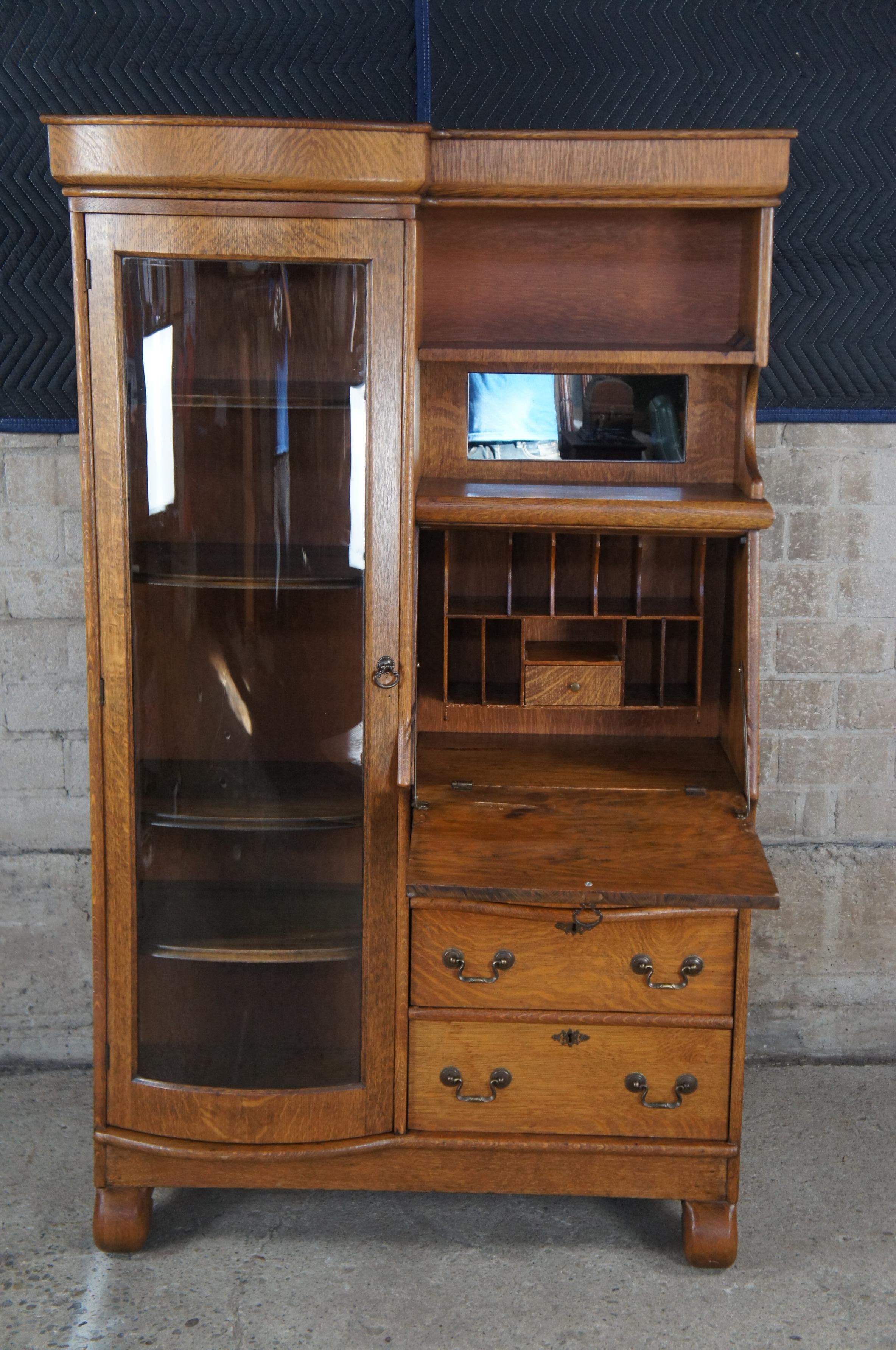 antique secretary desk with curved glass hutch