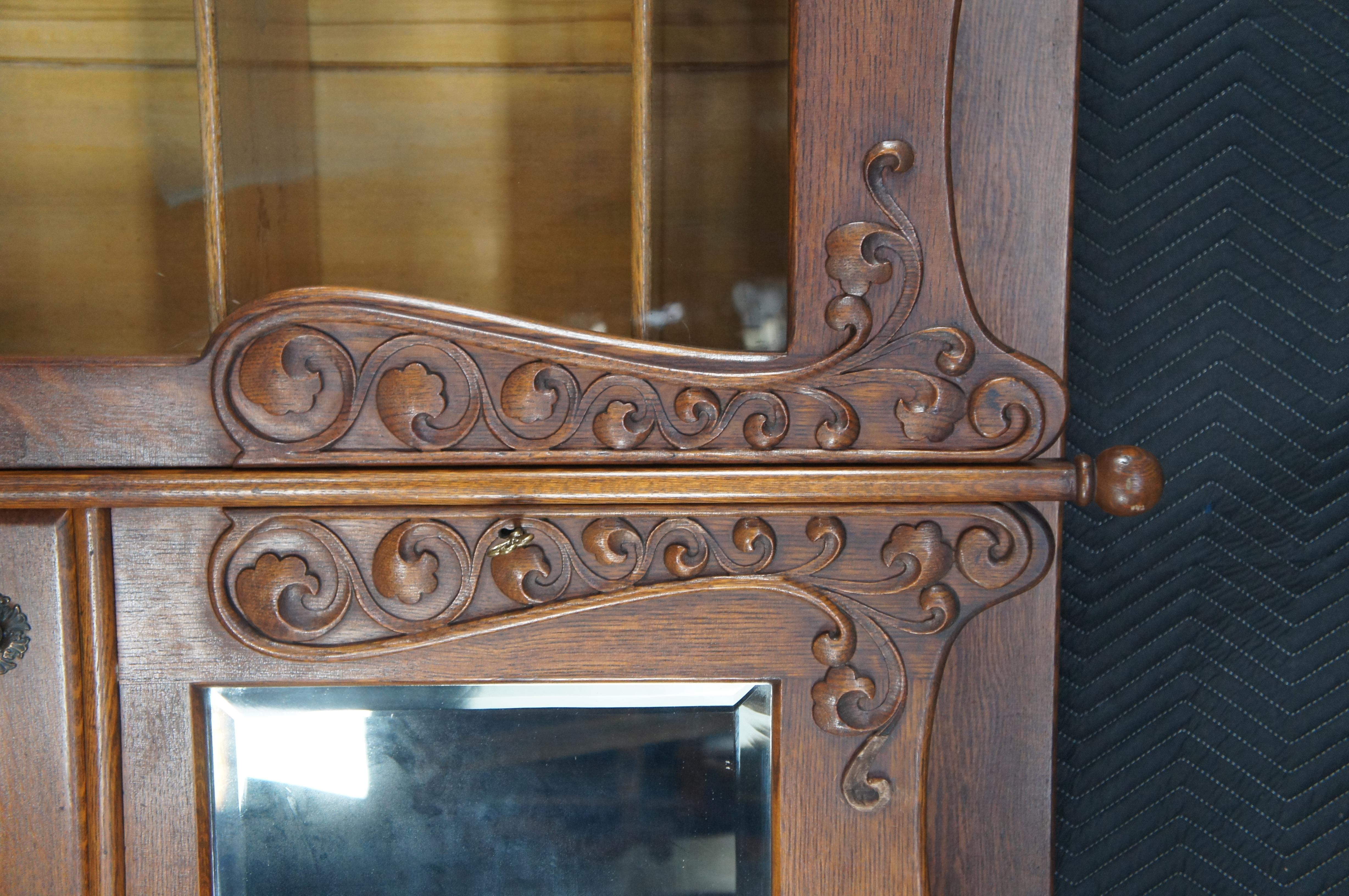 Glass Antique Victorian Quartersawn Oak Side by Side Secretary Desk Bookcase Cabinet