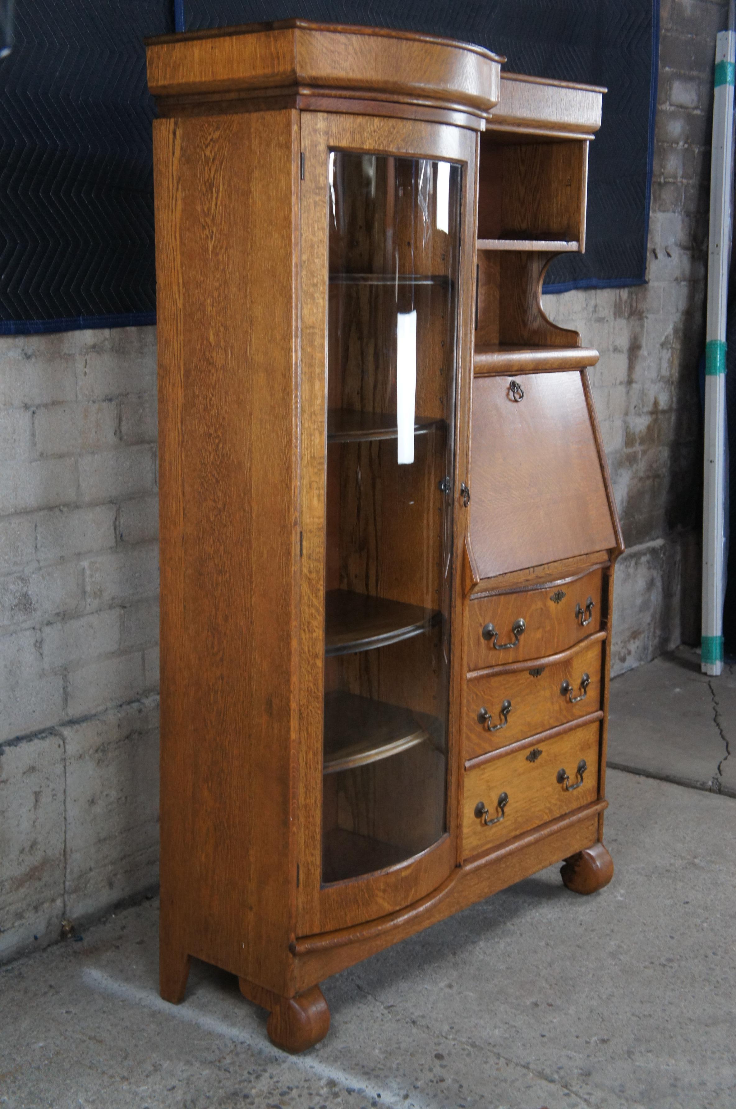 Late Victorian Antique Victorian Quartersawn Oak Side by Side Secretary Desk Bookcase Cabinet
