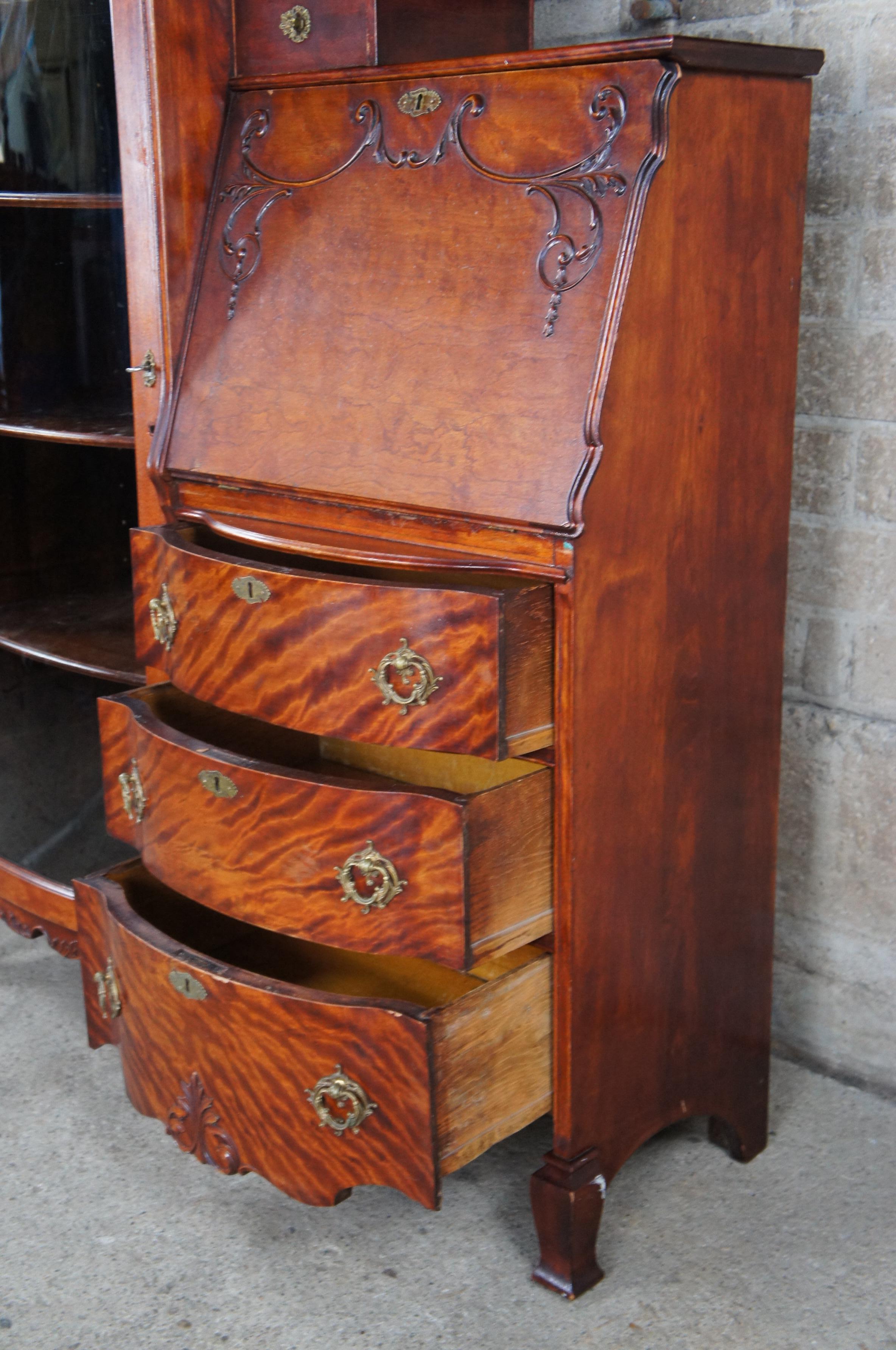 Glass Antique Victorian Quartersawn Oak Side by Side Secretary Desk Bookcase Cabinet