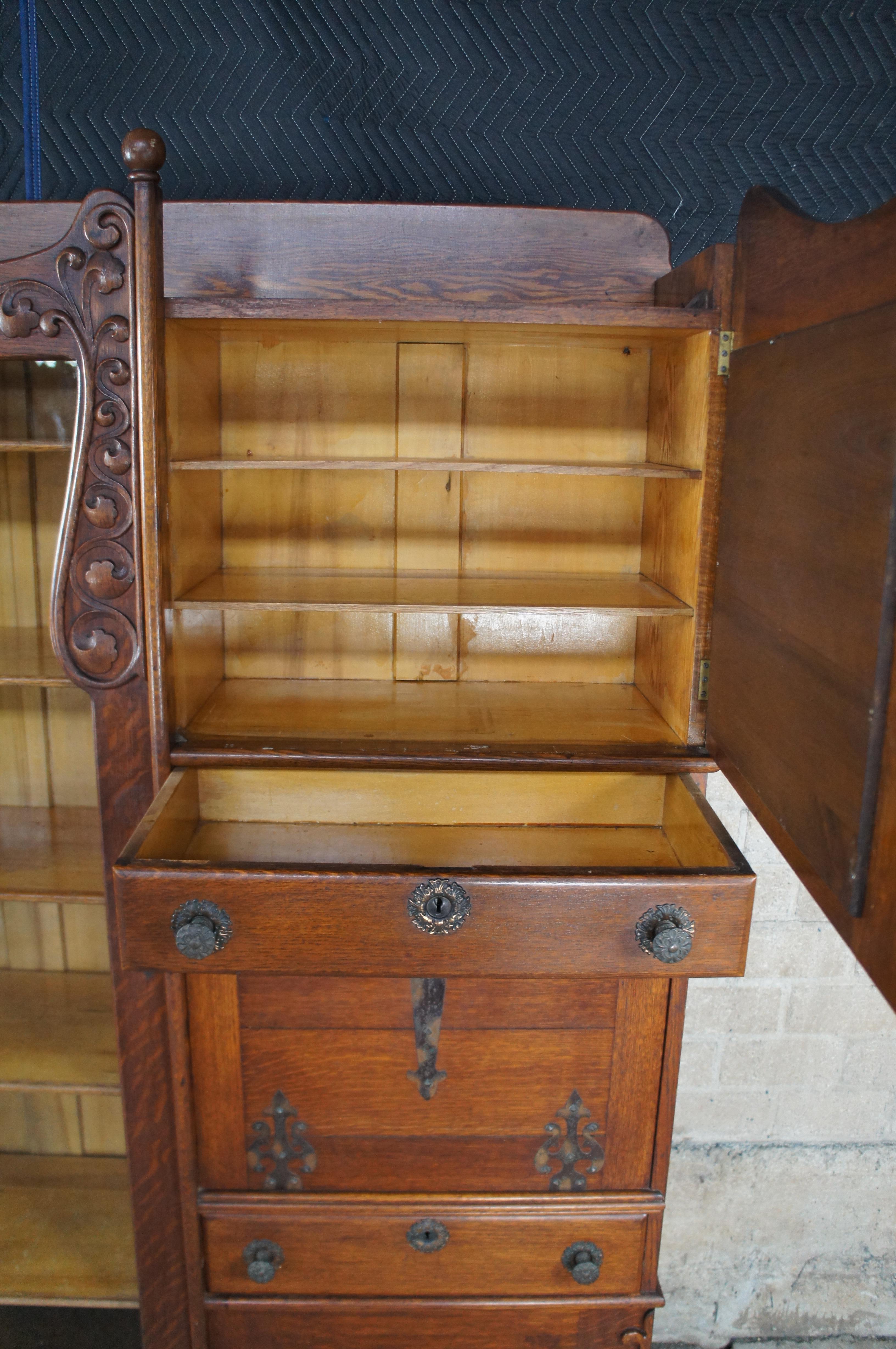 Antique Victorian Quartersawn Oak Side by Side Secretary Desk Bookcase Cabinet 2