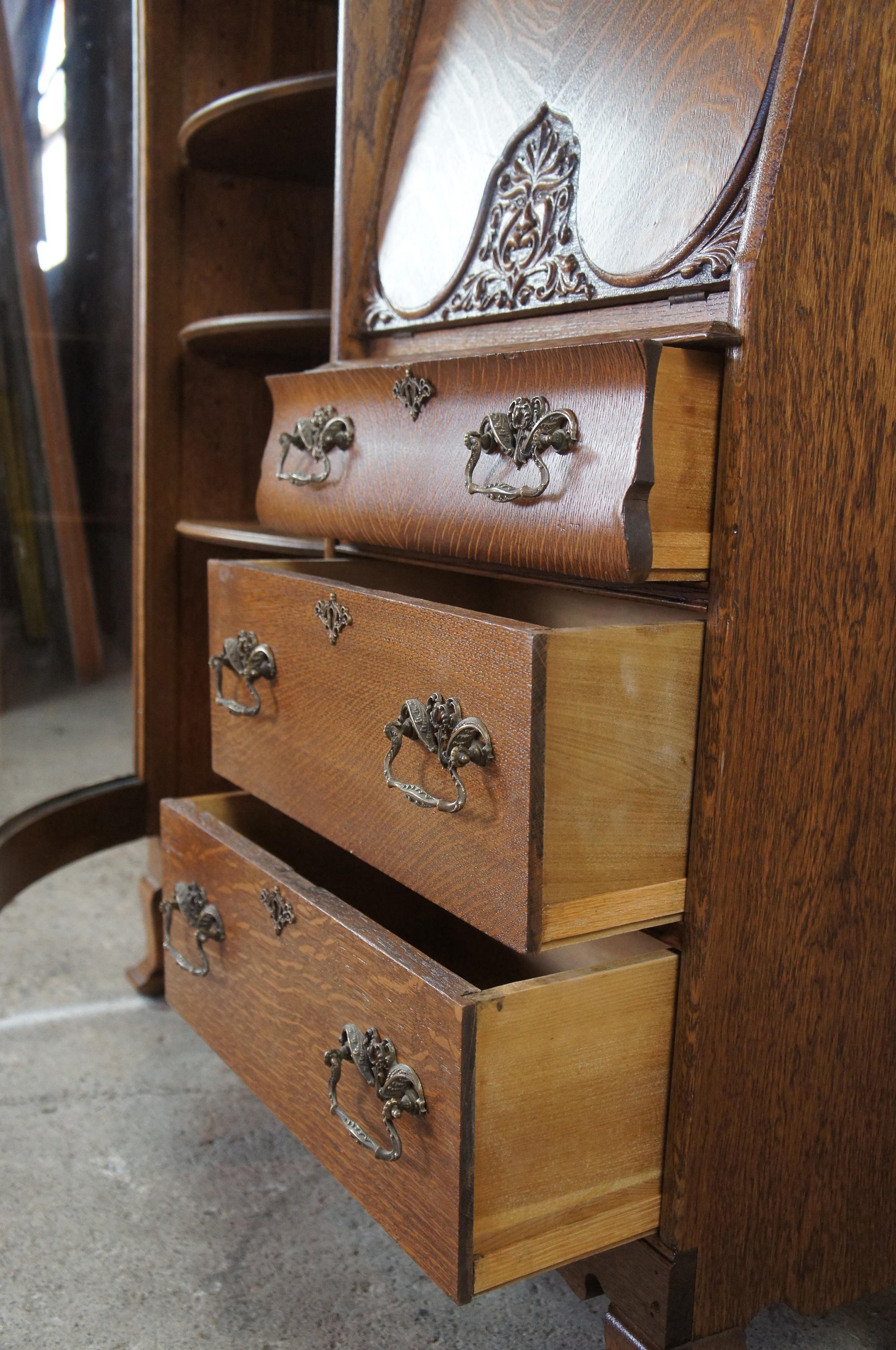 Glass Antique Victorian Quartersawn Oak Side by Side Secretary Desk Bookcase Cabinet