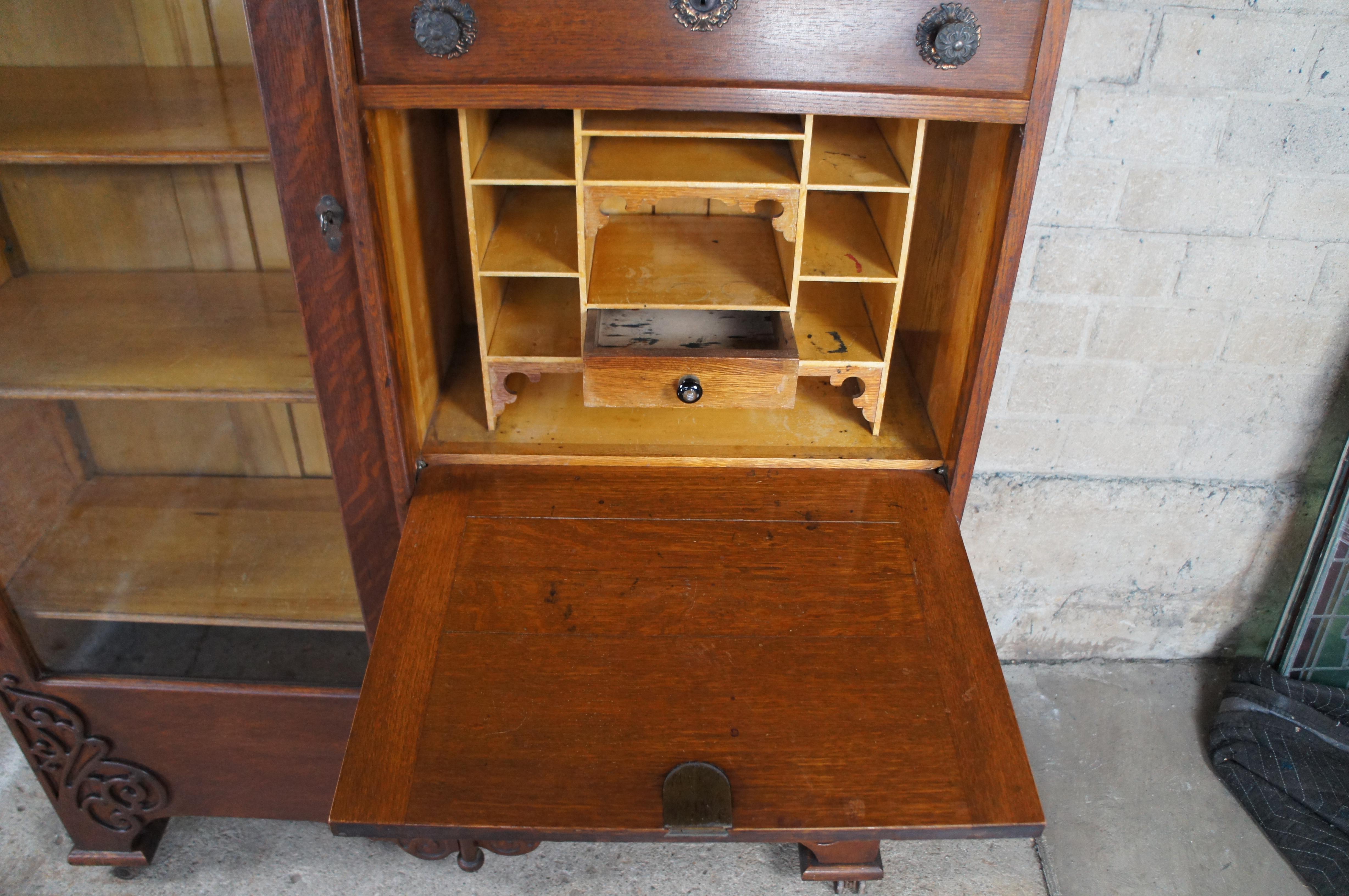 Antique Victorian Quartersawn Oak Side by Side Secretary Desk Bookcase Cabinet 3