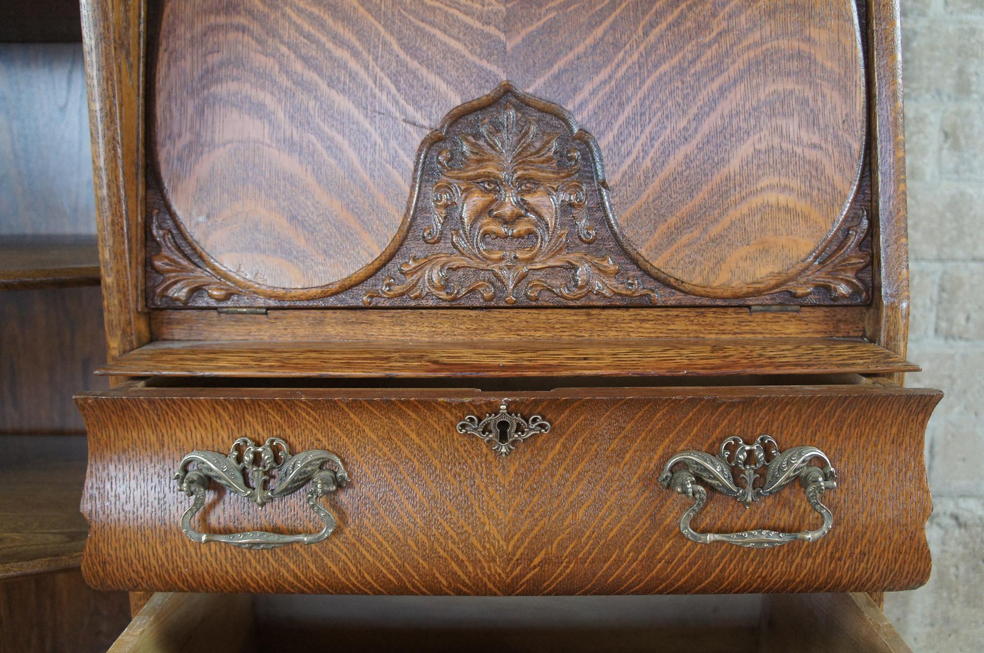 Antique Victorian Quartersawn Oak Side by Side Secretary Desk Bookcase Cabinet 1