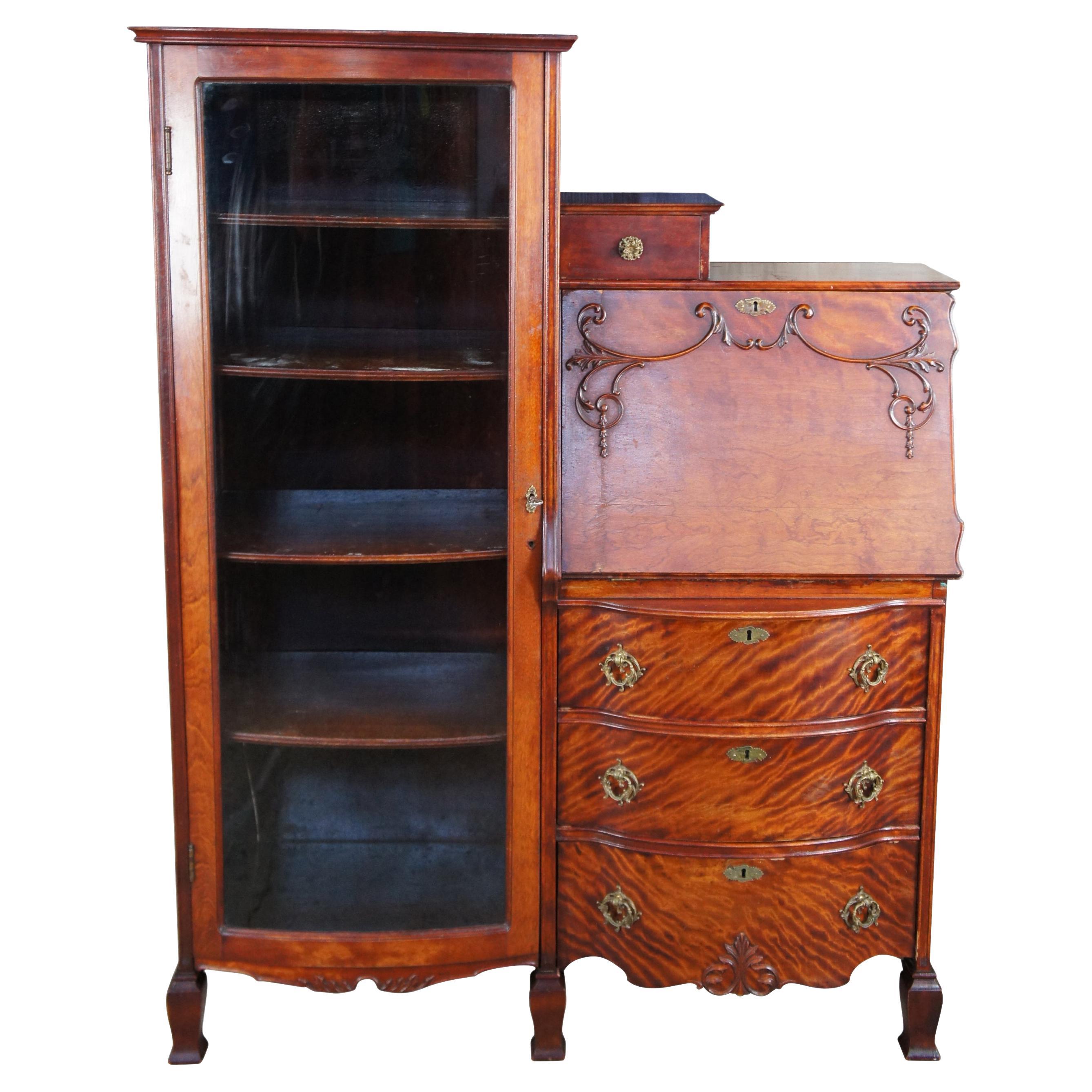 Antique Victorian Quartersawn Oak Side by Side Secretary Desk Bookcase Cabinet