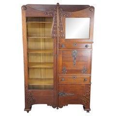 Antique Victorian Quartersawn Oak Side by Side Secretary Desk Bookcase Cabinet