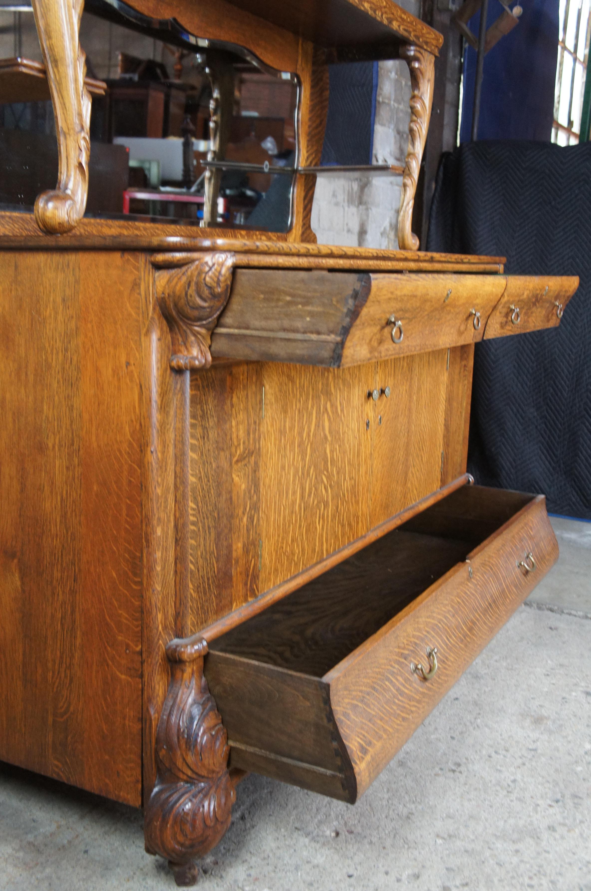 Antique Victorian Quartersawn Oak Sideboard & Mirror Buffet Bar Back Dry Server 4