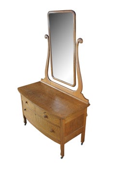 Antique Victorian Quartersawn Oak Wishbone Mirror Vanity Dresser Washstand 70"