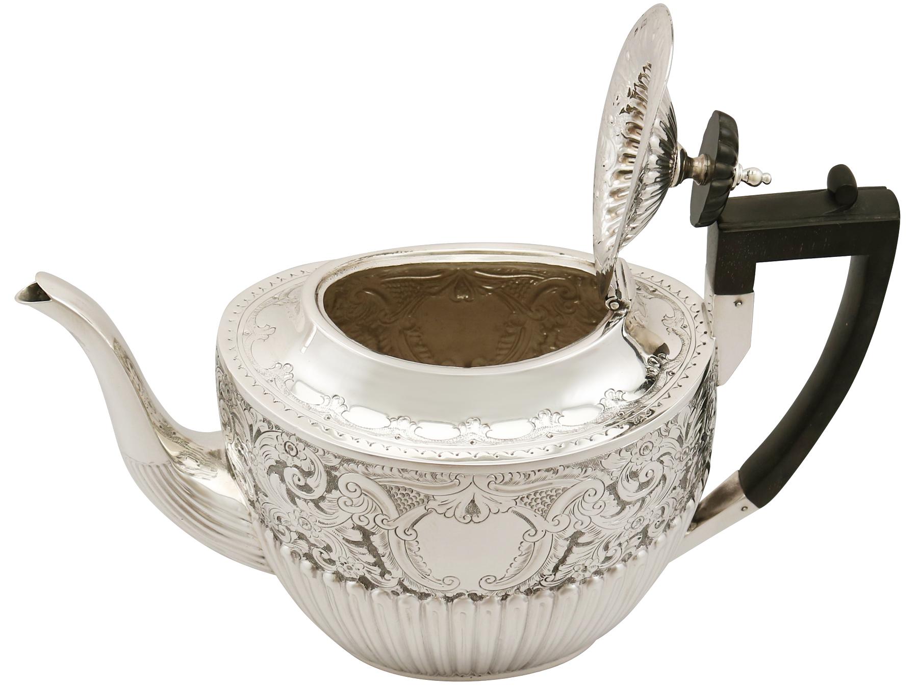 Antique Victorian Queen Anne Style English Sterling Silver Three-Piece Tea Set 3