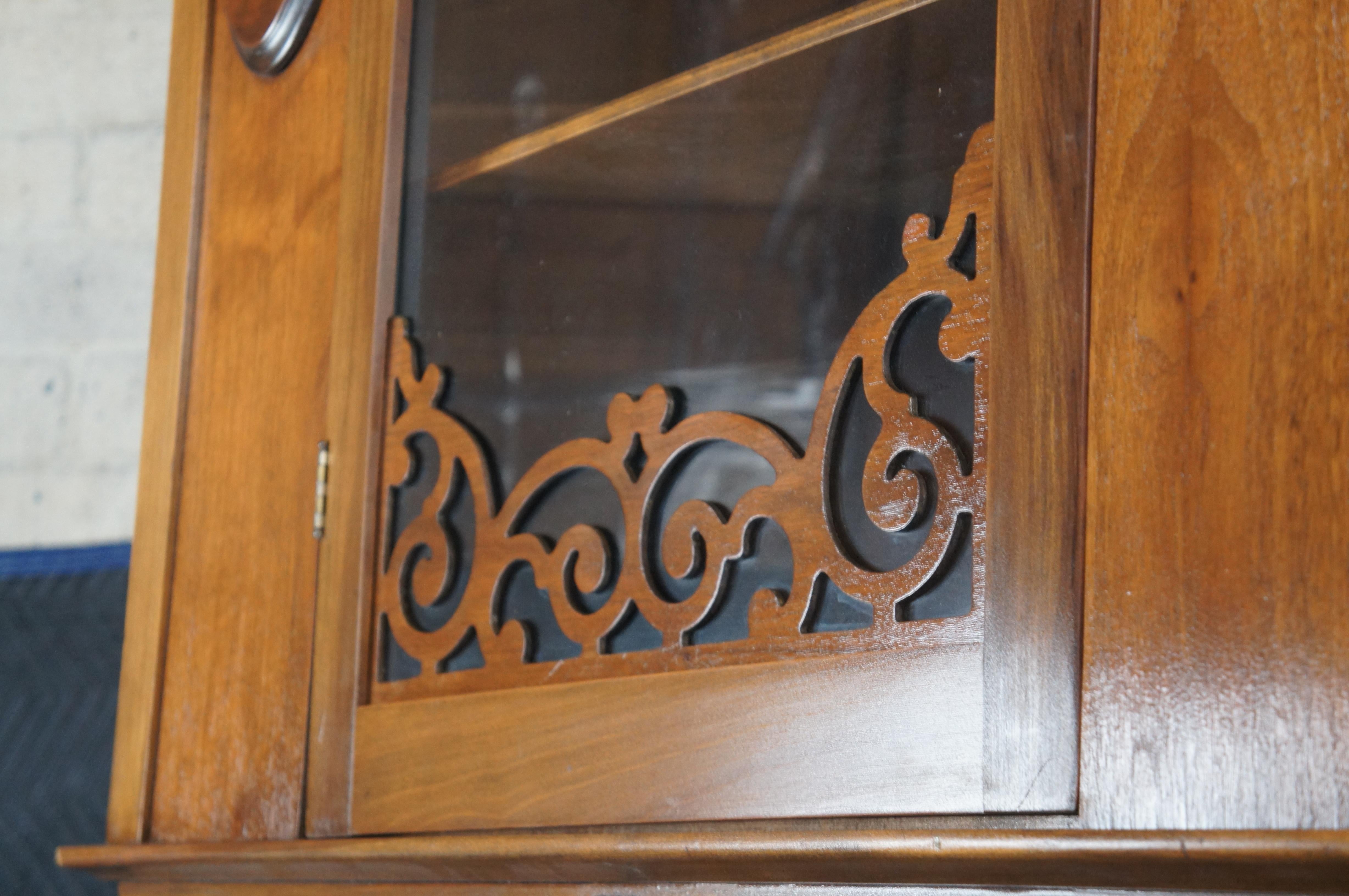 Antique Victorian Queen Anne Walnut China Display Cabinet Curio Cupboard Hutch 8
