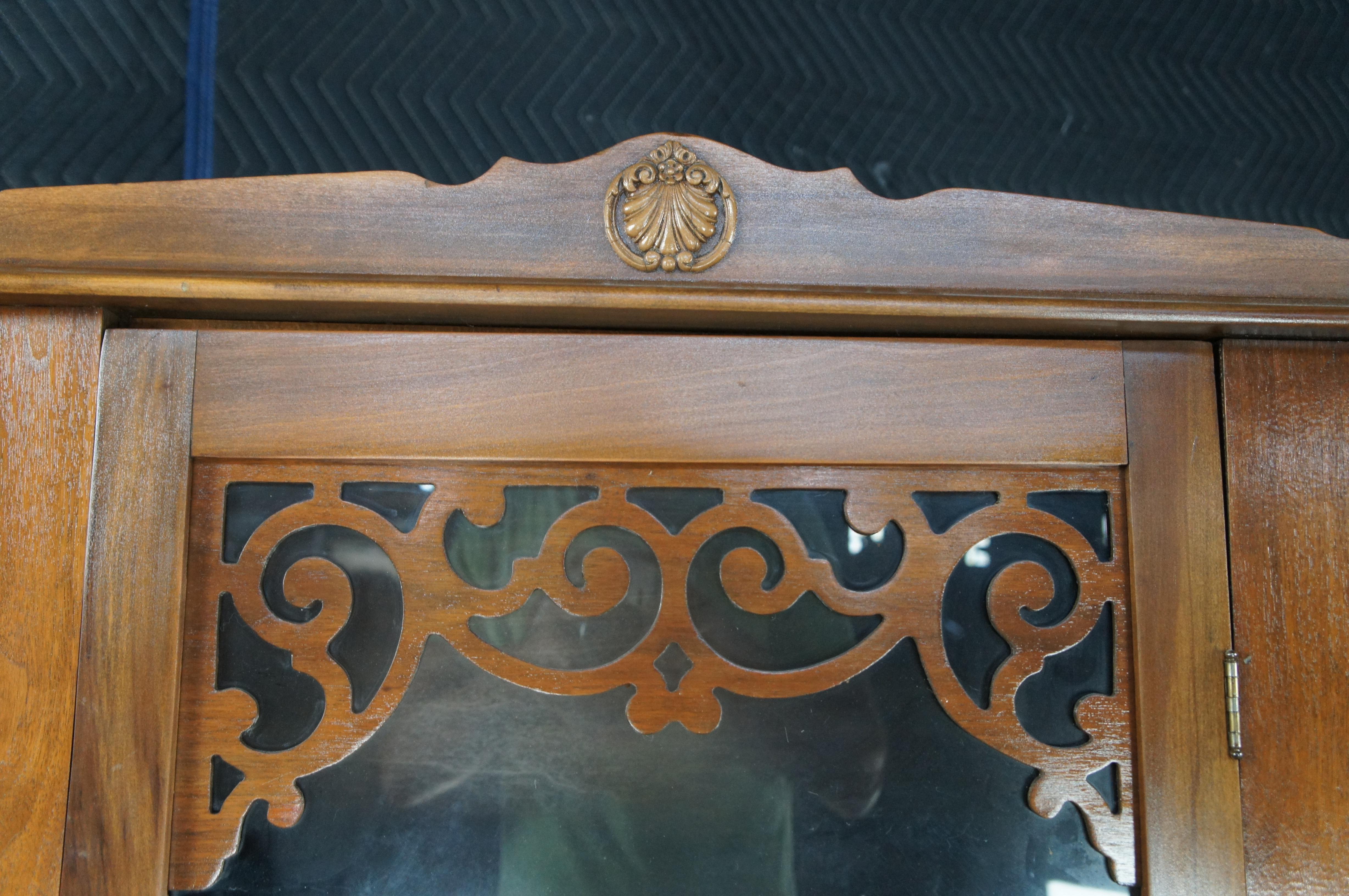19th Century Antique Victorian Queen Anne Walnut China Display Cabinet Curio Cupboard Hutch