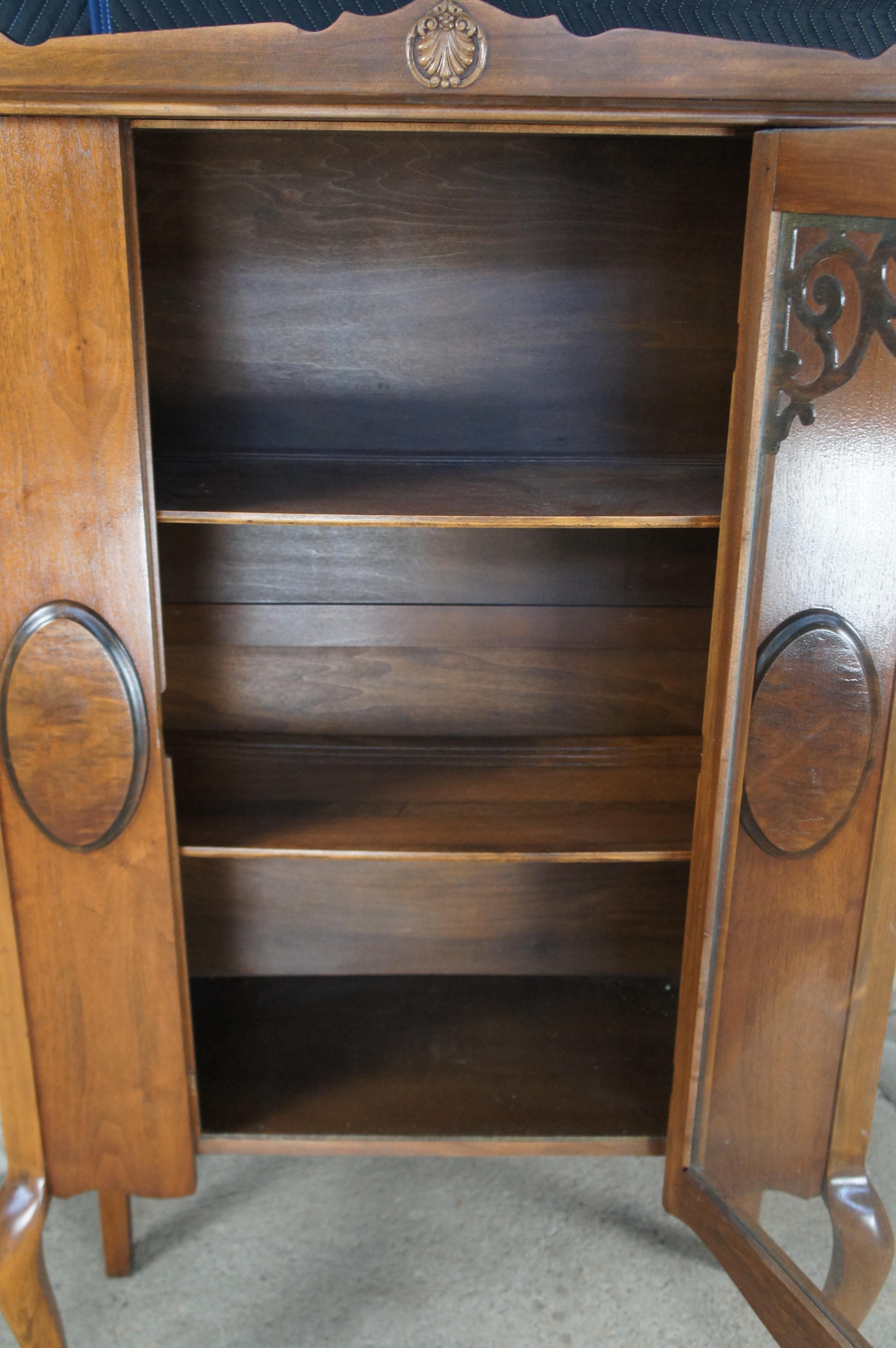 Antique Victorian Queen Anne Walnut China Display Cabinet Curio Cupboard Hutch 3