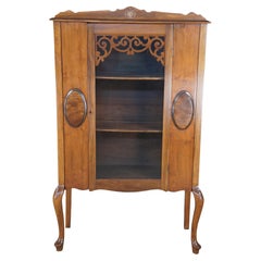 Antique Victorian Queen Anne Walnut China Display Cabinet Curio Cupboard Hutch