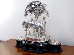 Ancien encrier Victorien en Argent Sterling rare / Centre de table