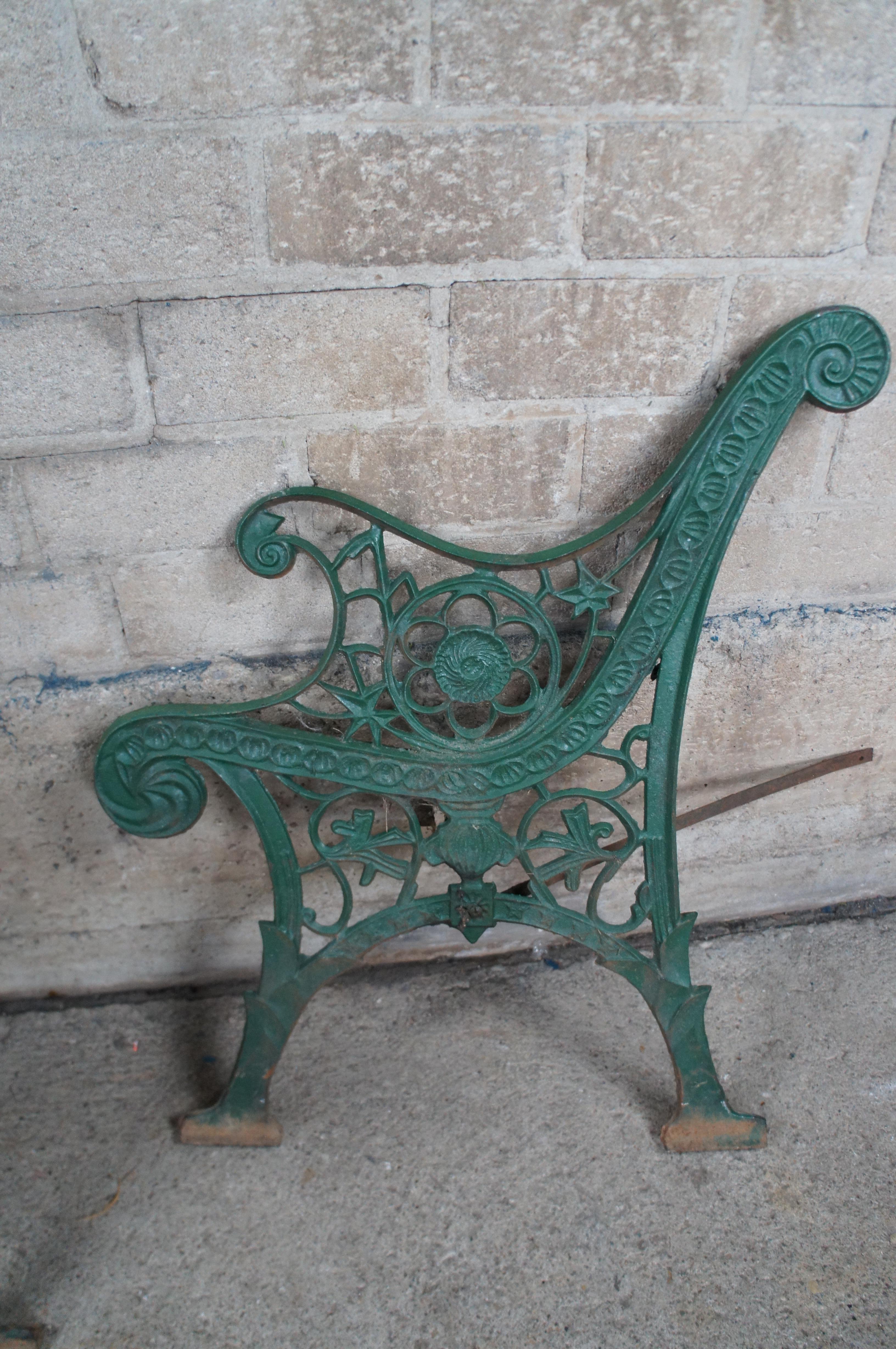 Antique Victorian Reclaimed Cast Iron Garden Park Bench Ends Legs Arms Frame 3