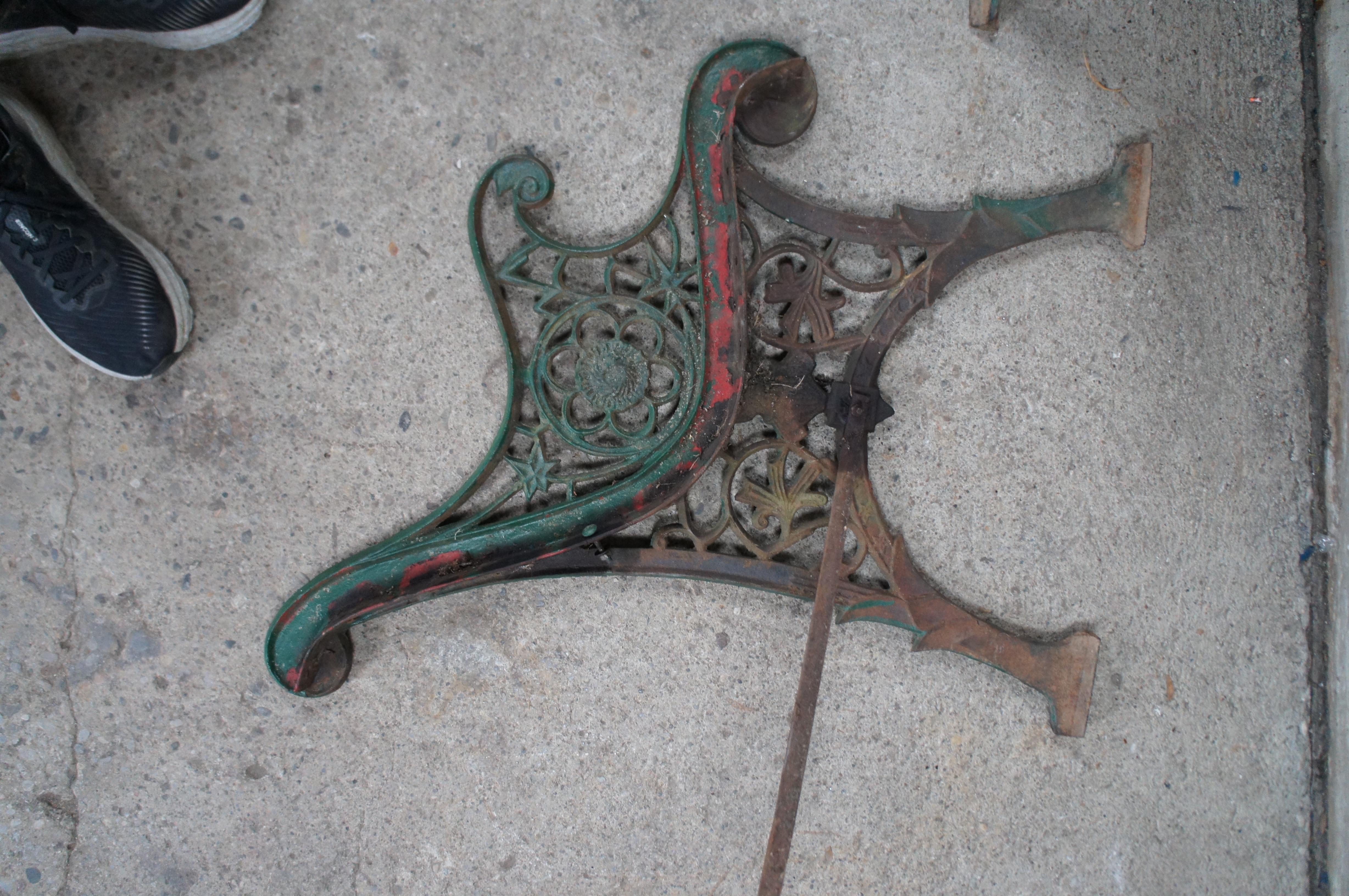 Antique Victorian Reclaimed Cast Iron Garden Park Bench Ends Legs Arms Frame 4