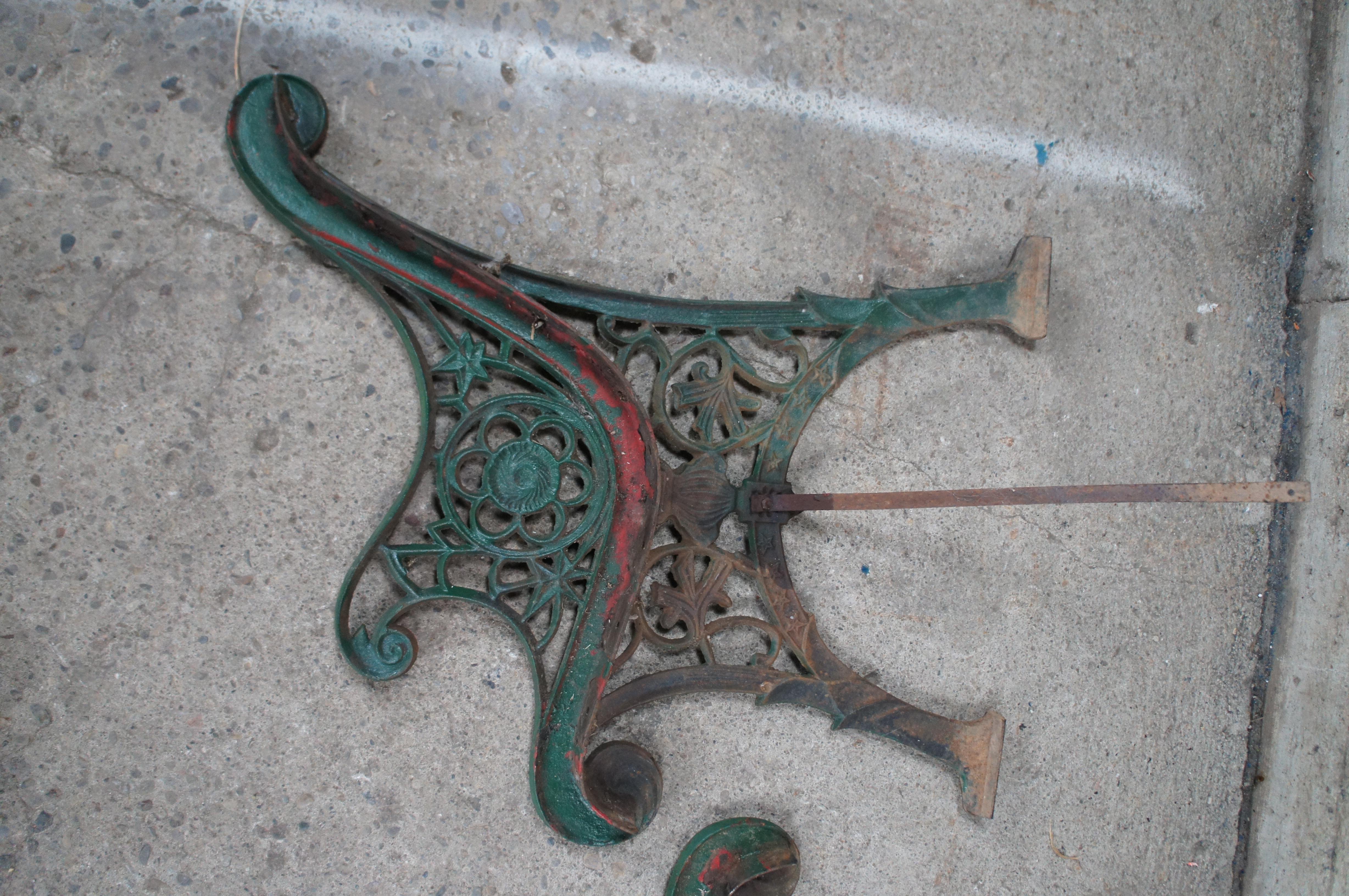 Antique Victorian Reclaimed Cast Iron Garden Park Bench Ends Legs Arms Frame 5