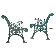 Antique Victorian Reclaimed Cast Iron Garden Park Bench Ends Legs Arms Frame