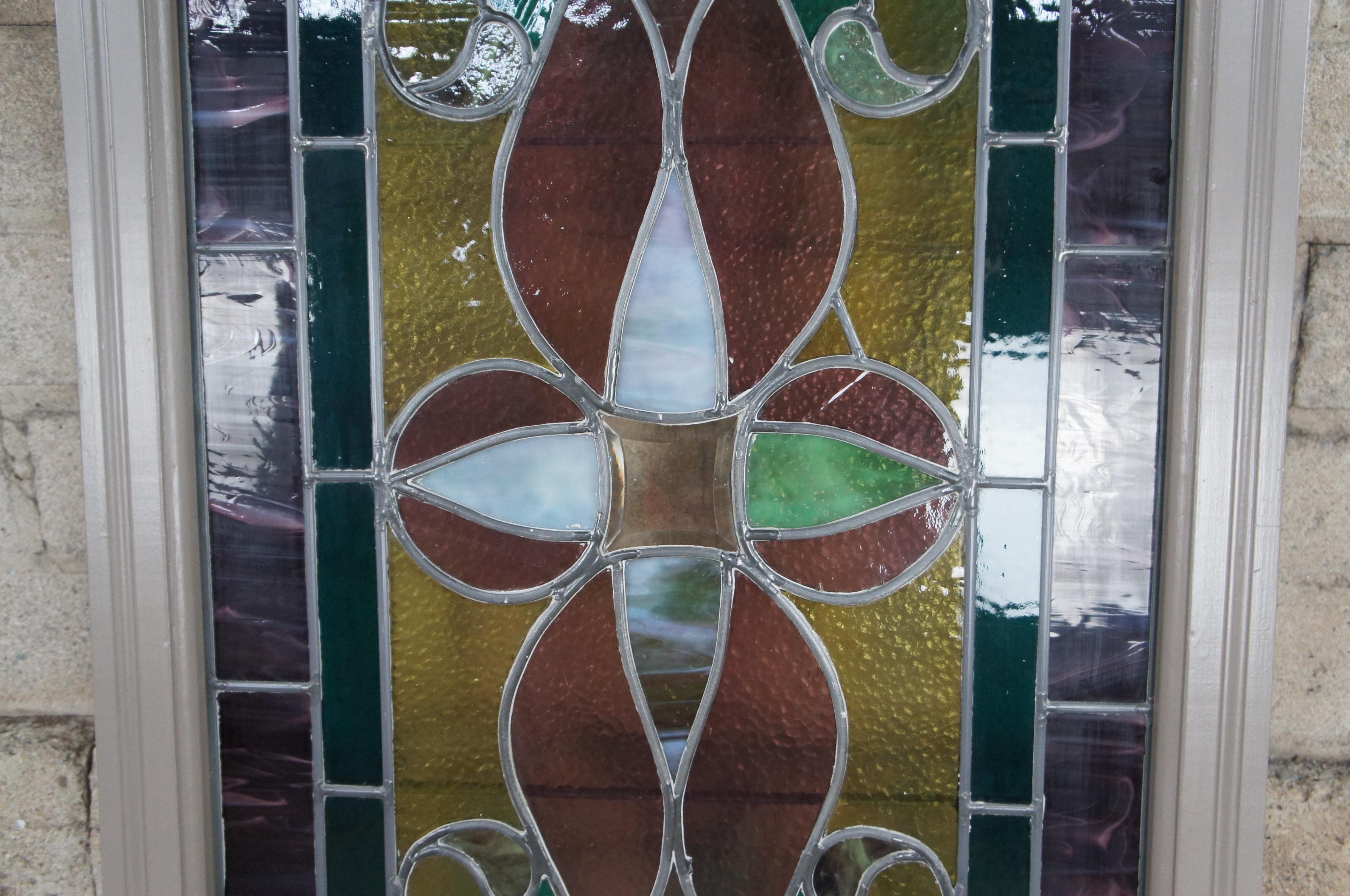 19th Century Antique Victorian Reclaimed Leaded Stained Slag Glass Window Transom Amber