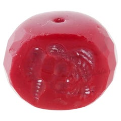 Perle de scellement en corail rouge intaillé de l'Antiquité victorienne