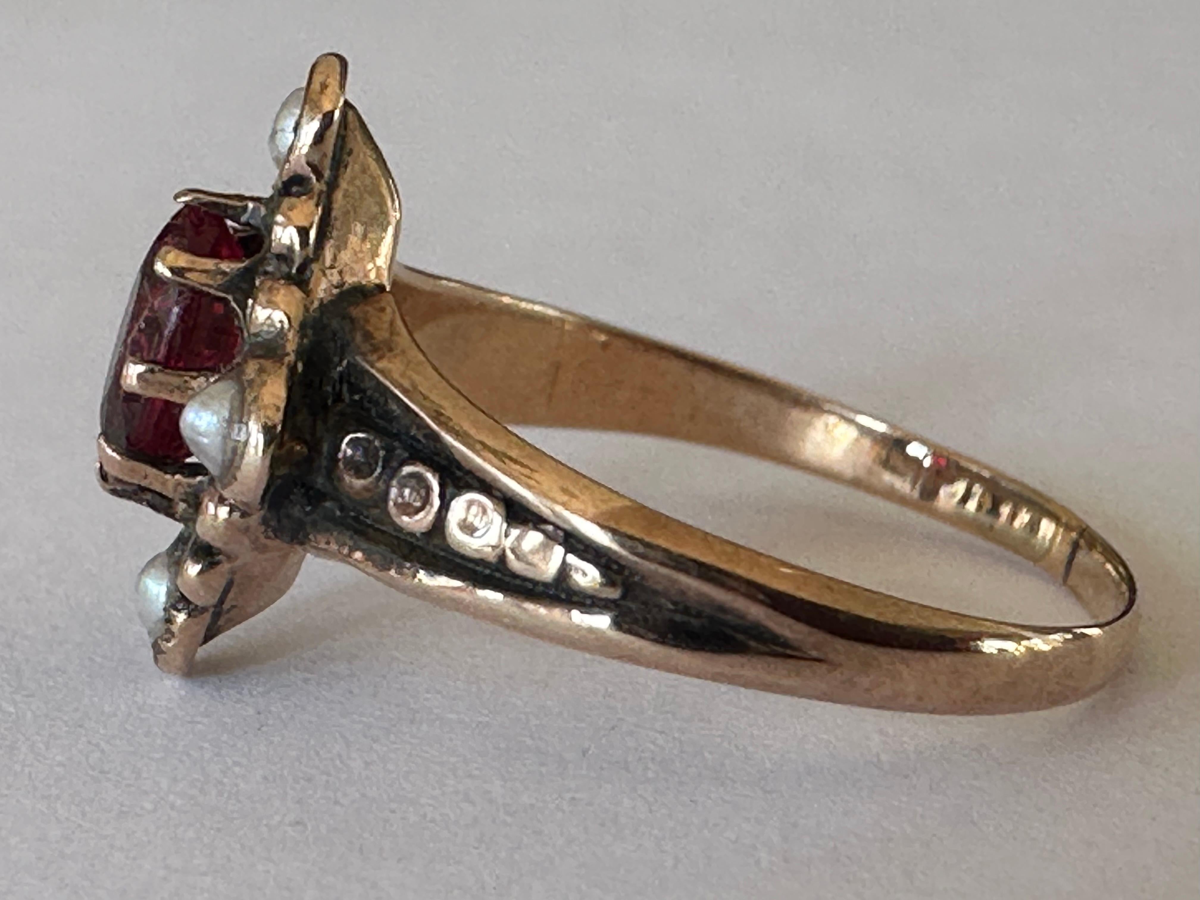 Oval Cut Antique Victorian Red Garnet and Seed Pearl Ring  For Sale