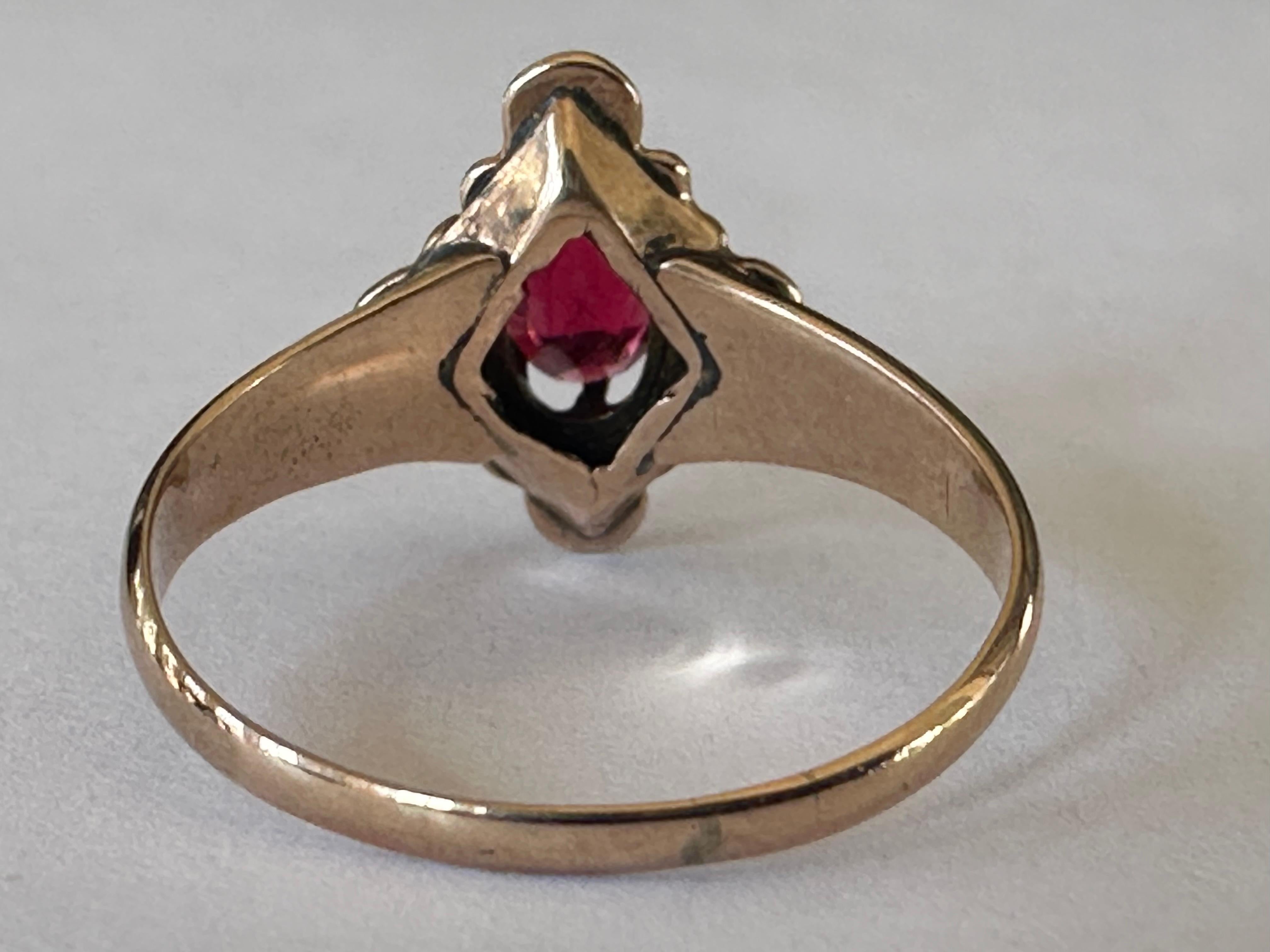 Antique Victorian Red Garnet and Seed Pearl Ring  In Good Condition For Sale In Denver, CO