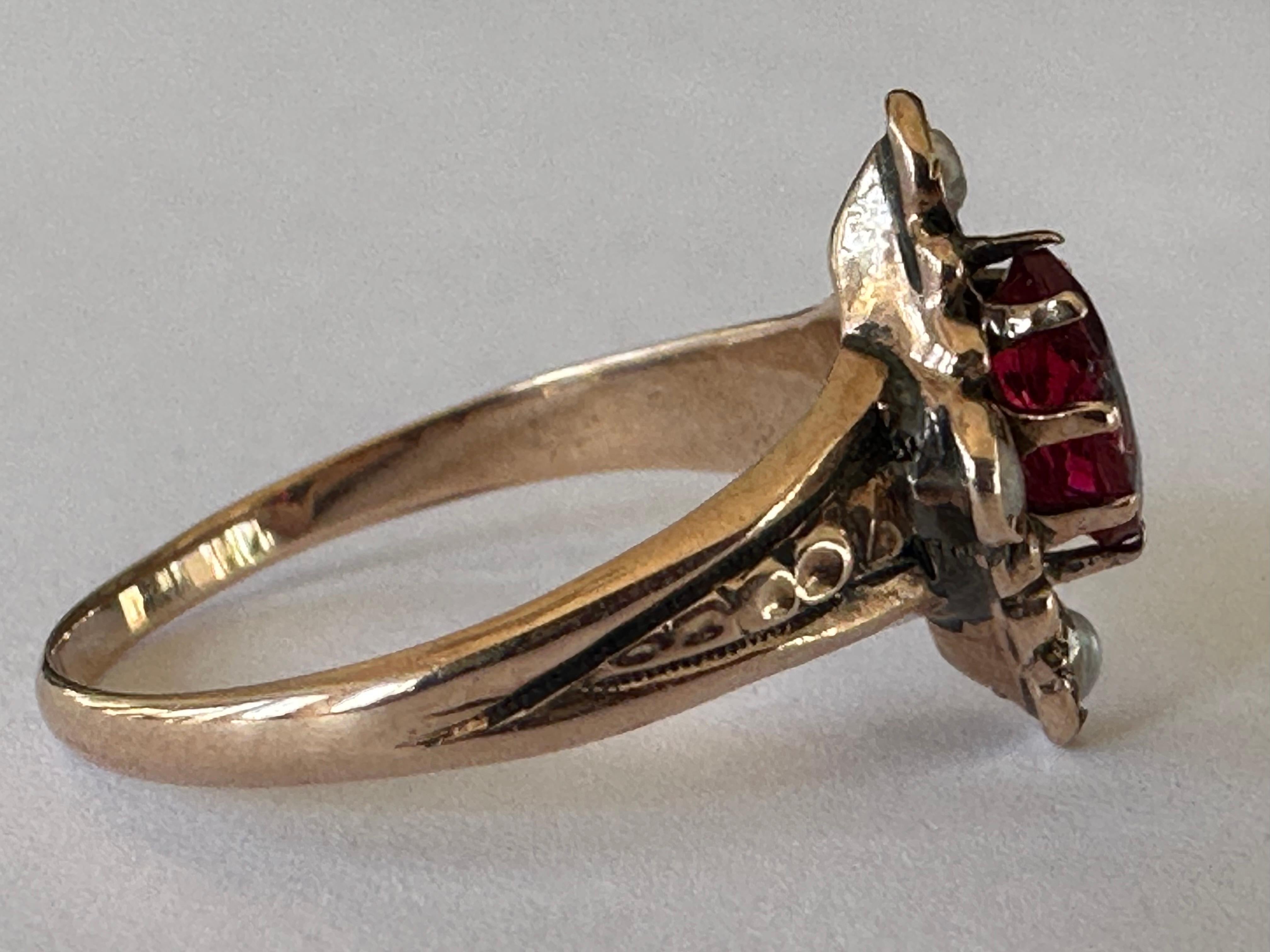 Women's Antique Victorian Red Garnet and Seed Pearl Ring  For Sale