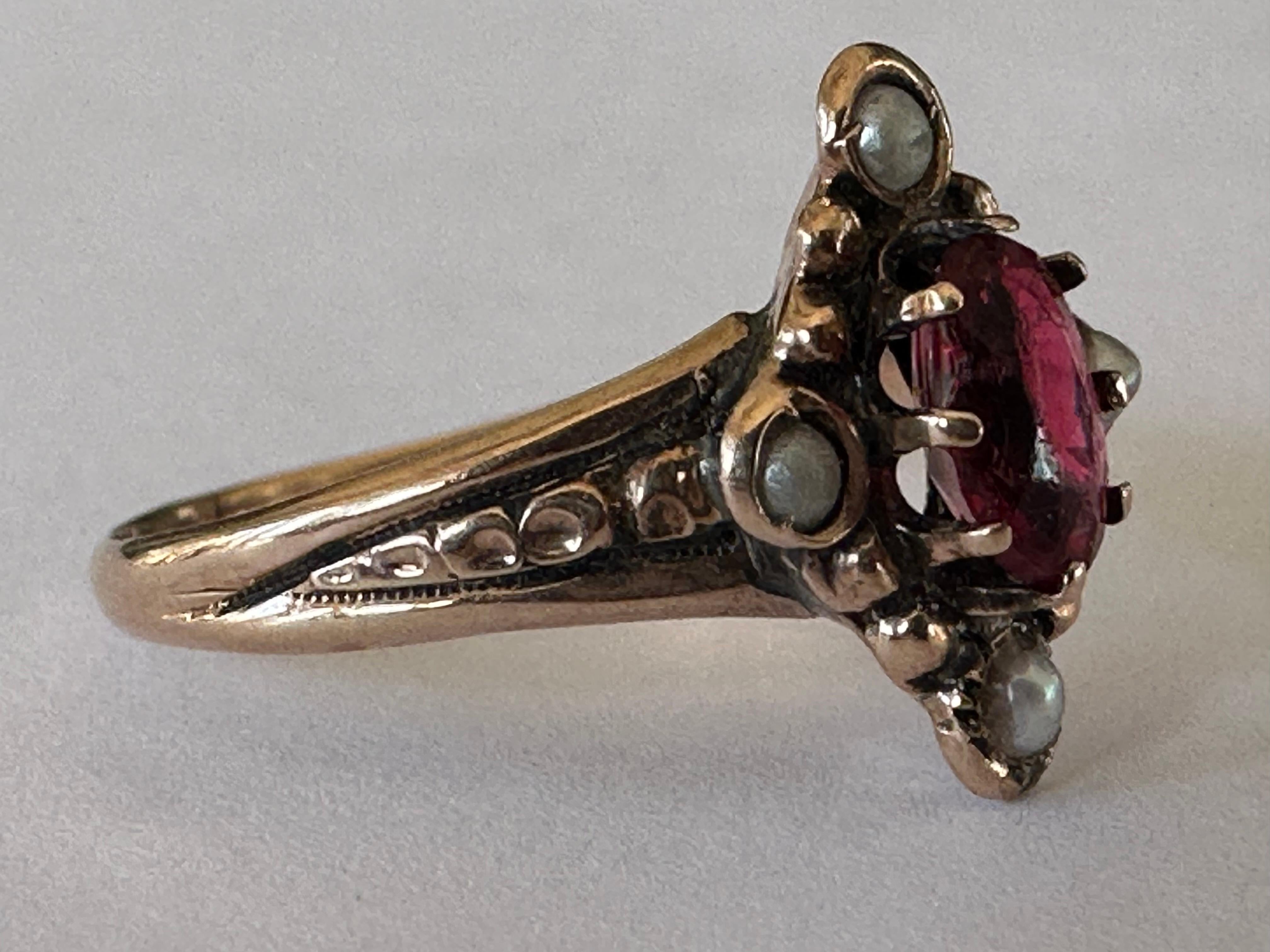 Antique Victorian Red Garnet and Seed Pearl Ring  For Sale 1