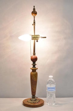 Antique Victorian Red Marble Column Parlor Table Lamp with Bronze Mounts