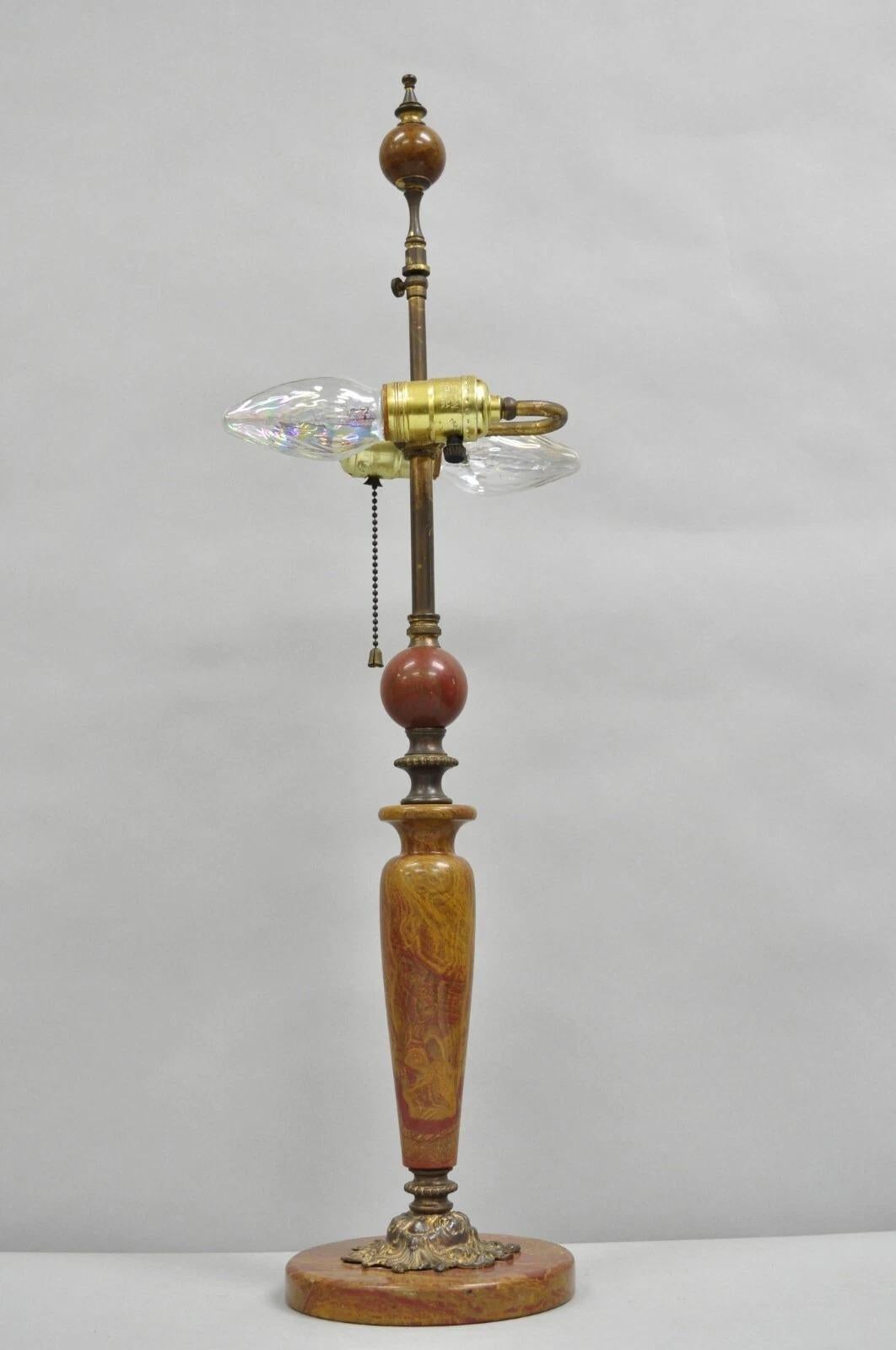 Antica lampada da tavolo da salotto vittoriana a colonna in marmo rosso con supporti in bronzo in vendita 2