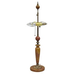 Antica lampada da tavolo da salotto vittoriana a colonna in marmo rosso con supporti in bronzo