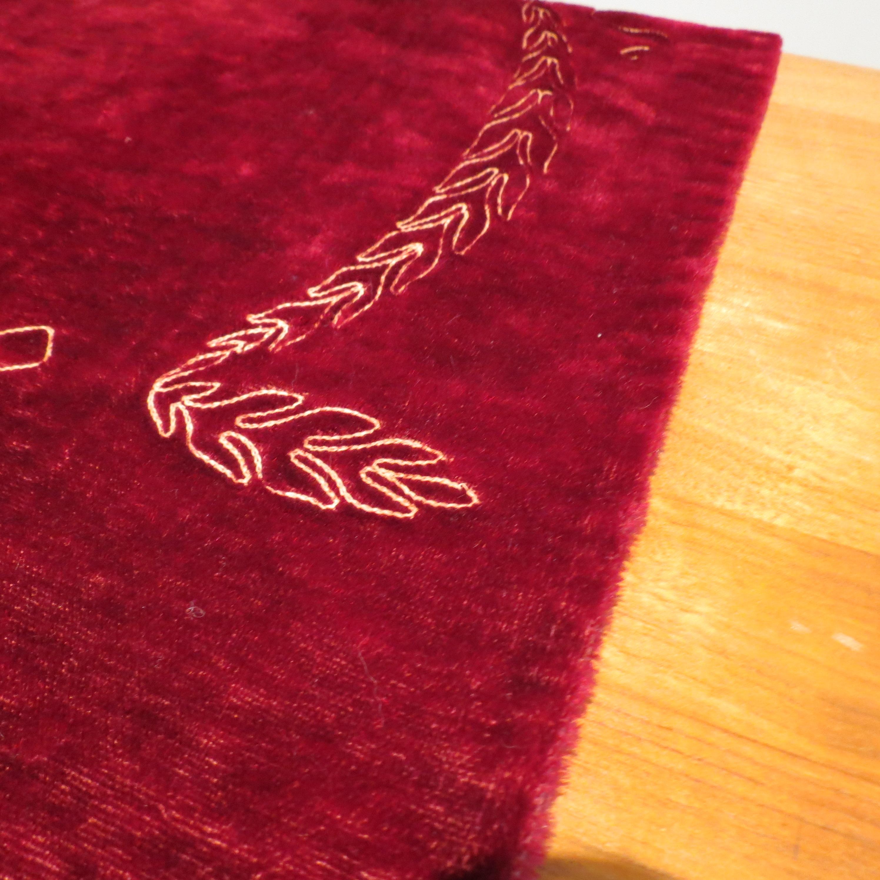 Antique Victorian Red Velvet  Embroidered Tablecloth Throw Rug For Sale 5