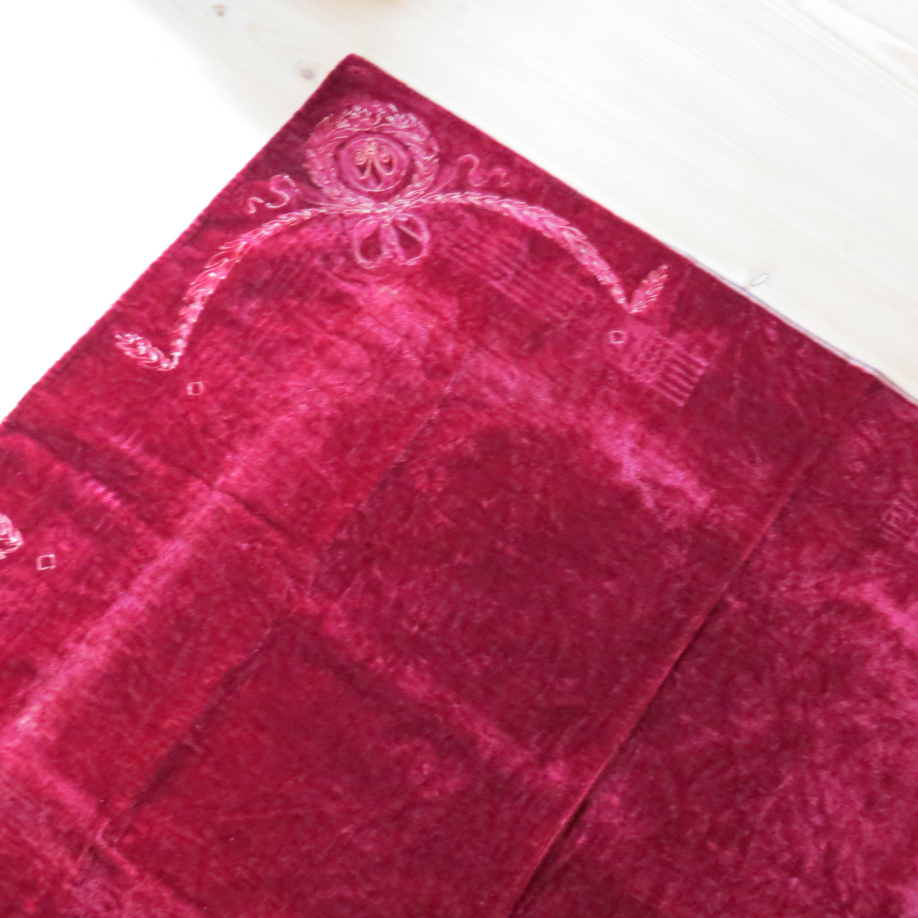Antique Victorian Red Velvet  Embroidered Tablecloth Throw Rug For Sale 9