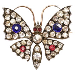Antique Victorian Red White Blue Paste Butterfly Brooch