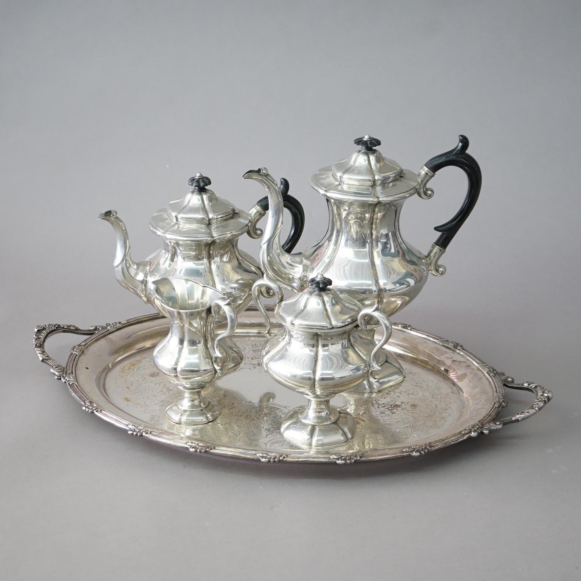 20th Century Antique Victorian Reed & Barton Silver Plate Tea & Coffee Set with Tray C1900 For Sale