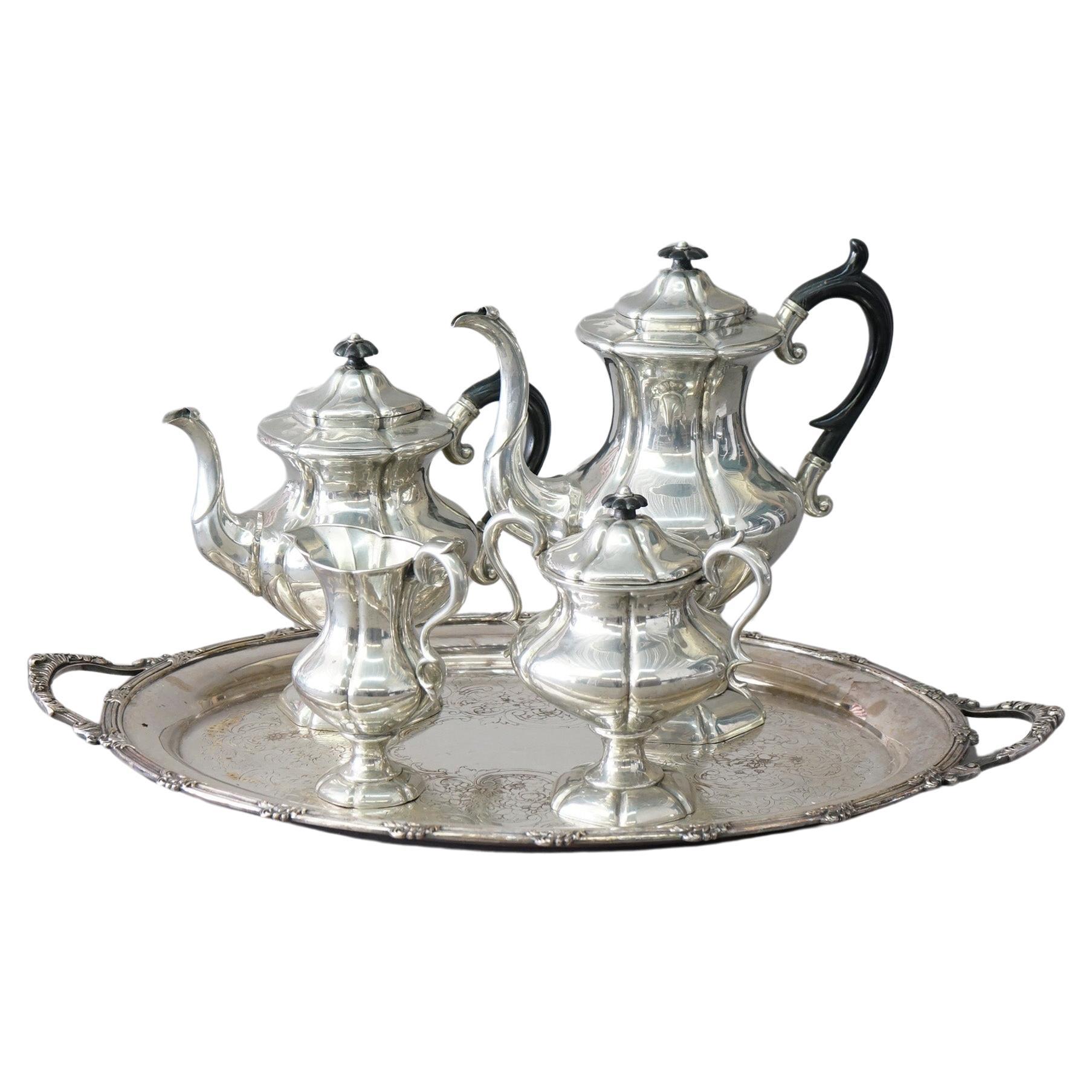 Antique Victorian Reed & Barton Silver Plate Tea & Coffee Set with Tray C1900 For Sale