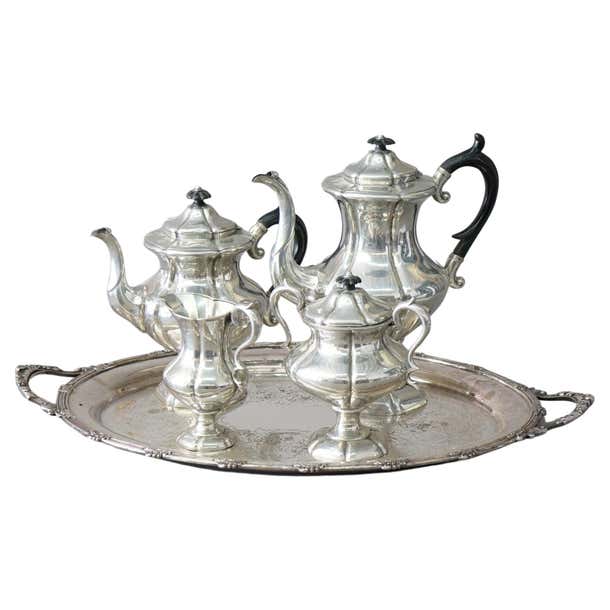 Victorian Reeds Antique Victorian Reed and Barton Silver Plate Tea and Coffee Set with ...