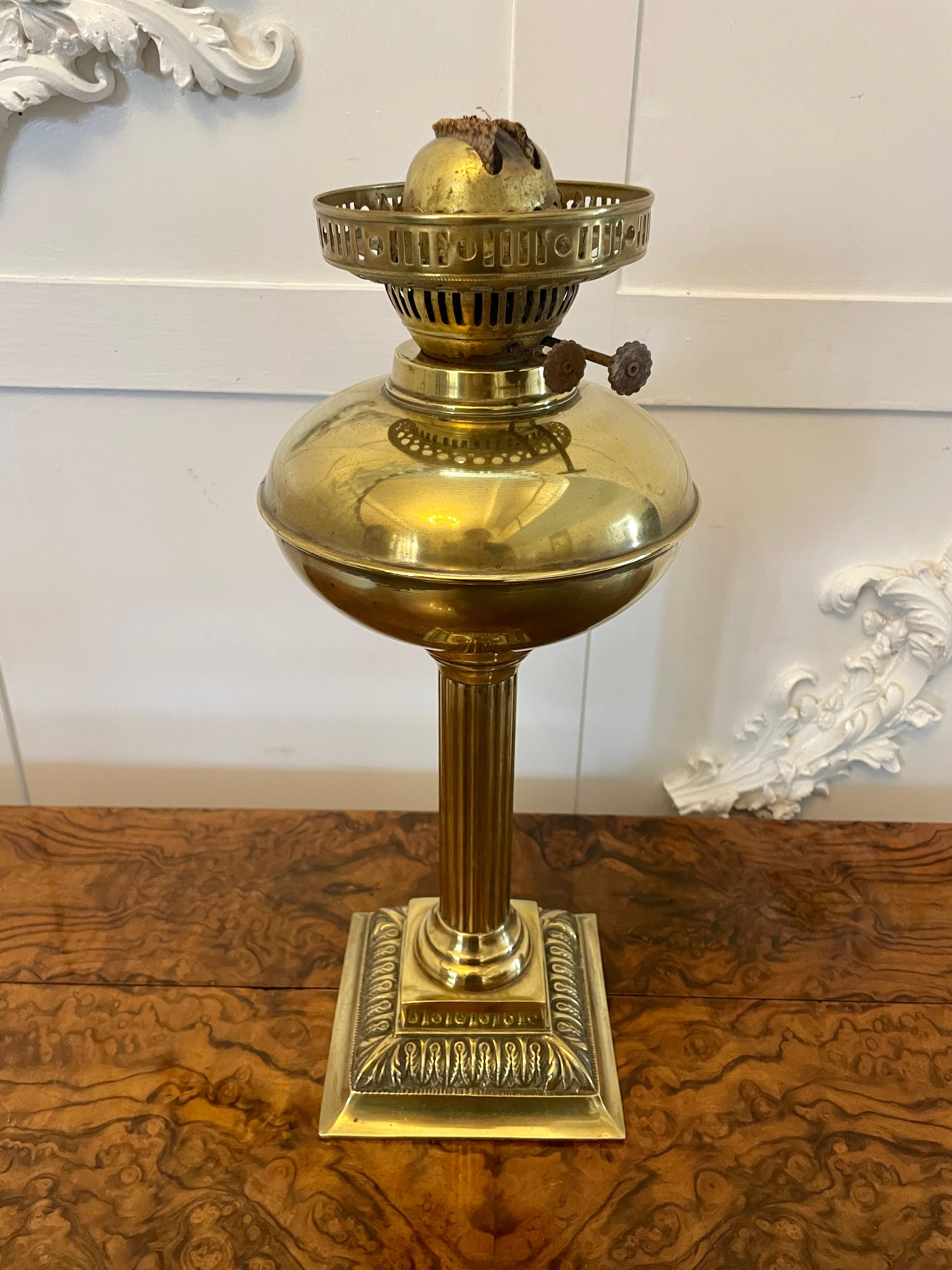 Antique Victorian Reeded Column Quality Brass Oil Lamp For Sale 4