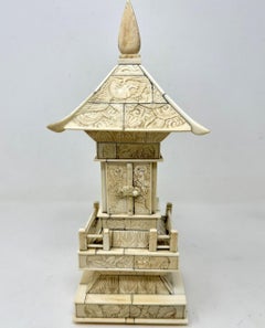 Antique Victorian Religious Chinese Export Carved Pagoda Sculpture 19th Century