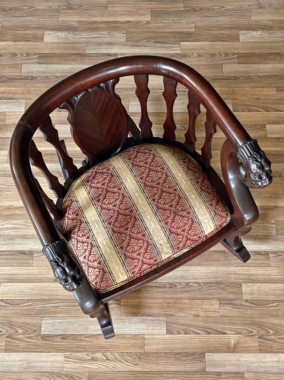 Antique Victorian Renaissance Revival Barrel-Back Rocking Chair In Good Condition For Sale In Los Angeles, CA