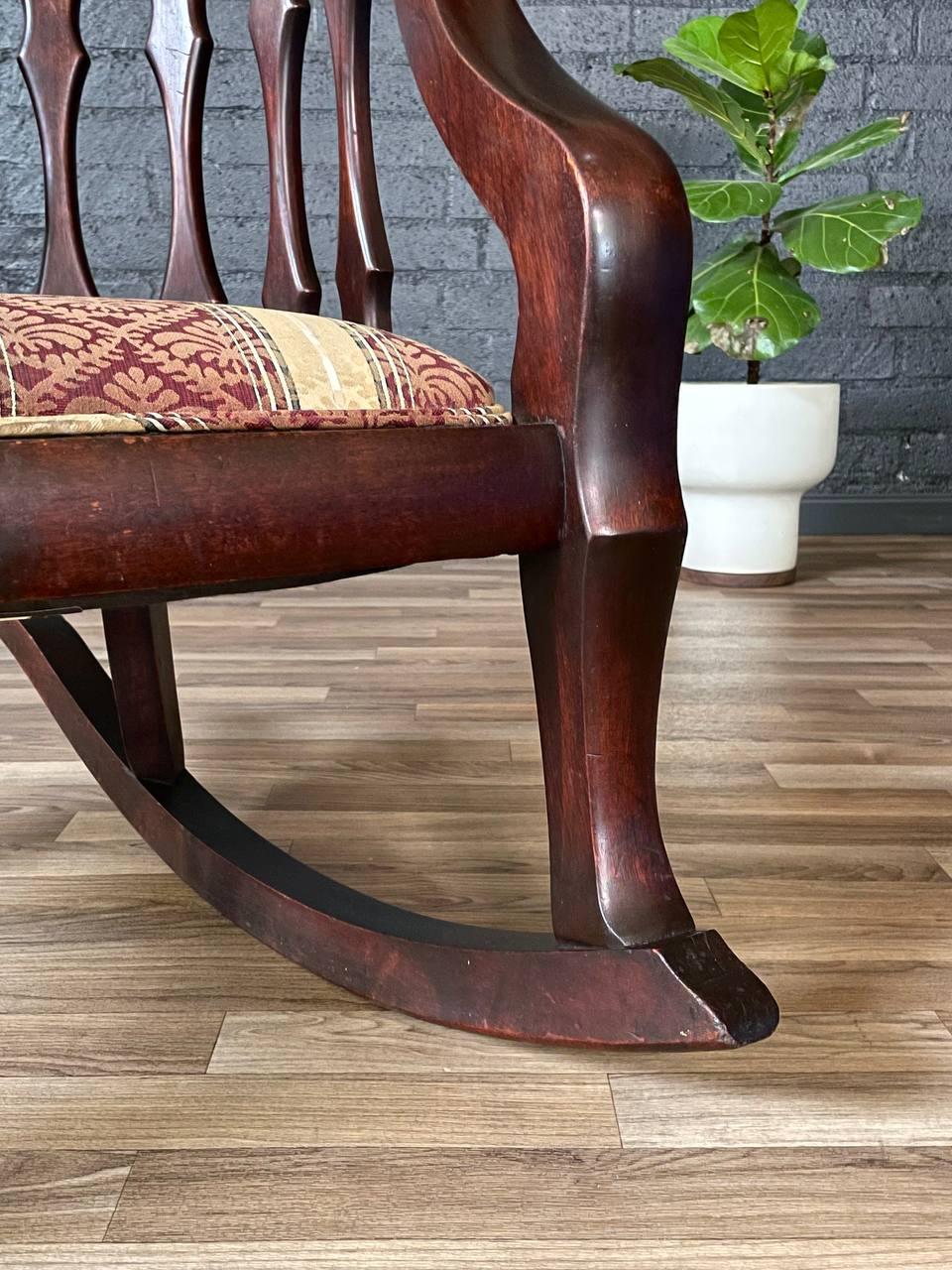 Upholstery Antique Victorian Renaissance Revival Barrel-Back Rocking Chair For Sale