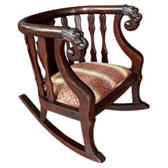 Antique Victorian Renaissance Revival Barrel-Back Rocking Chair