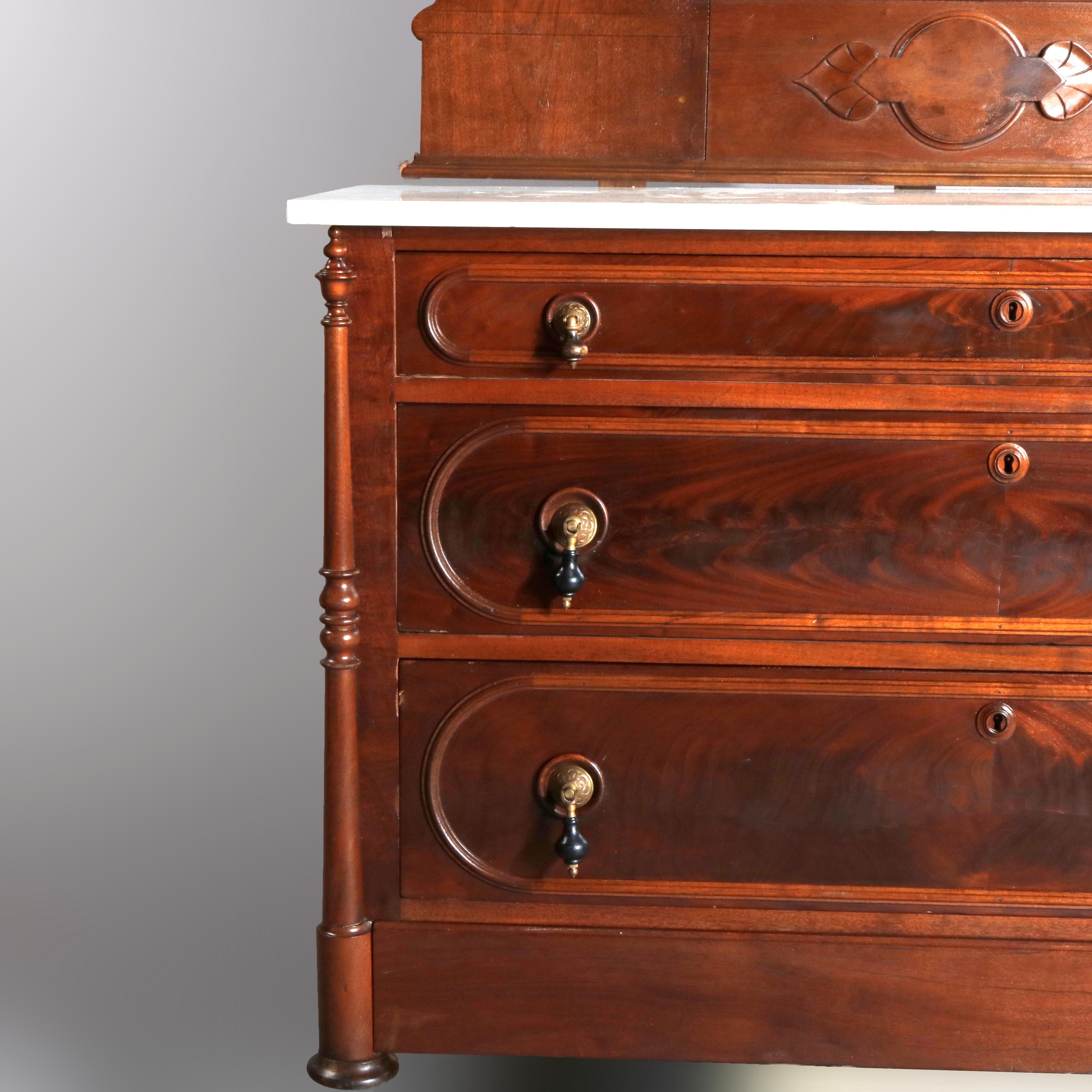 Victorian Renaissance Revival Burl & Walnut Marble Top Dresser, circa 1880 In Good Condition For Sale In Big Flats, NY
