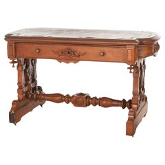 Antique Victorian Renaissance Revival Carved Walnut Trestle Form Desk C1890
