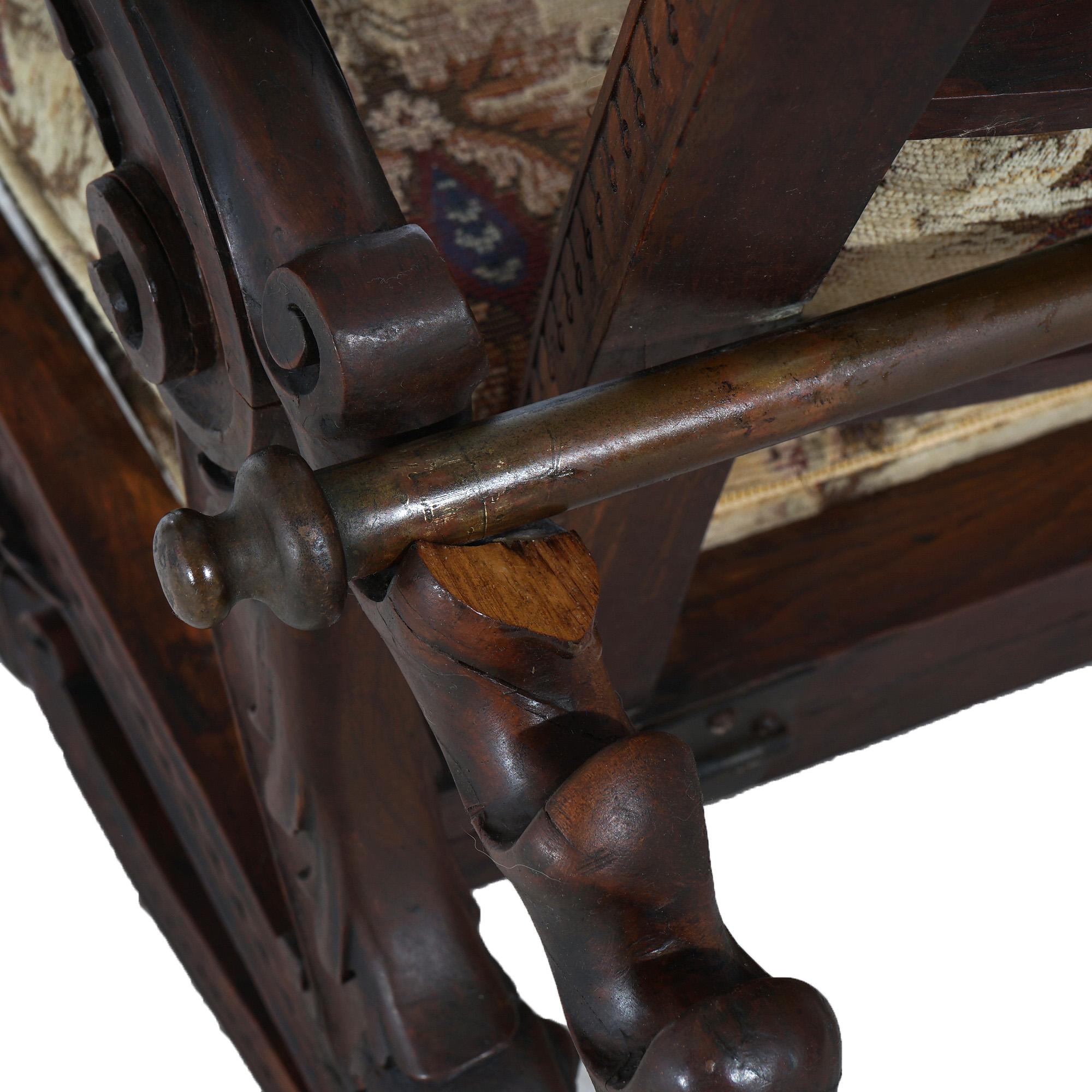 Antique Victorian Renaissance Revival Figural Carved Walnut Morris Chair C1890 For Sale 5