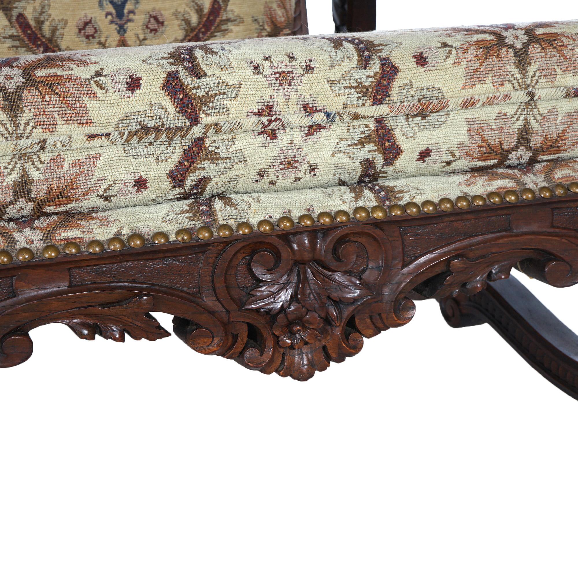Antique Victorian Renaissance Revival Figural Carved Walnut Morris Chair C1890 For Sale 11