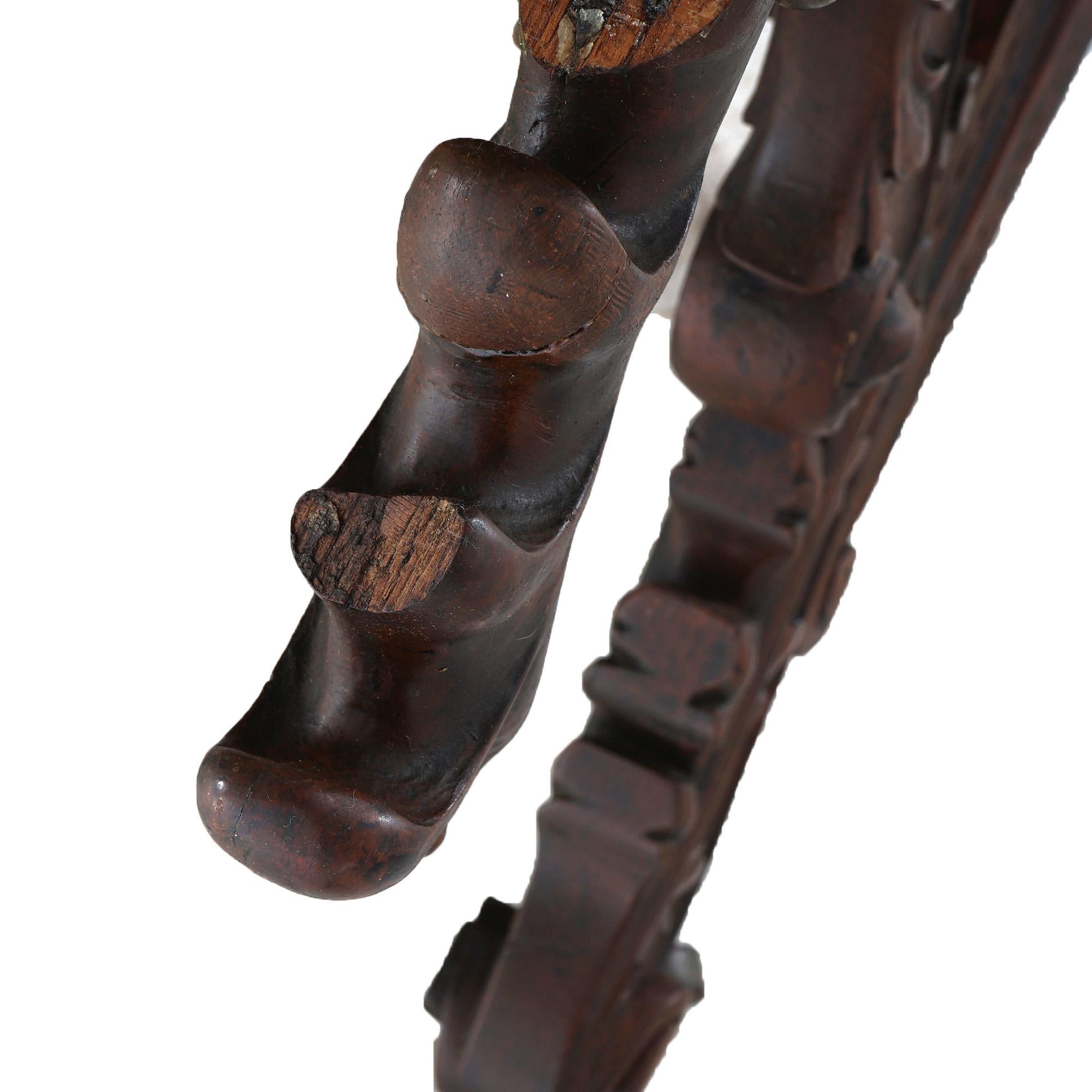 Antique Victorian Renaissance Revival Figural Carved Walnut Morris Chair C1890 For Sale 12